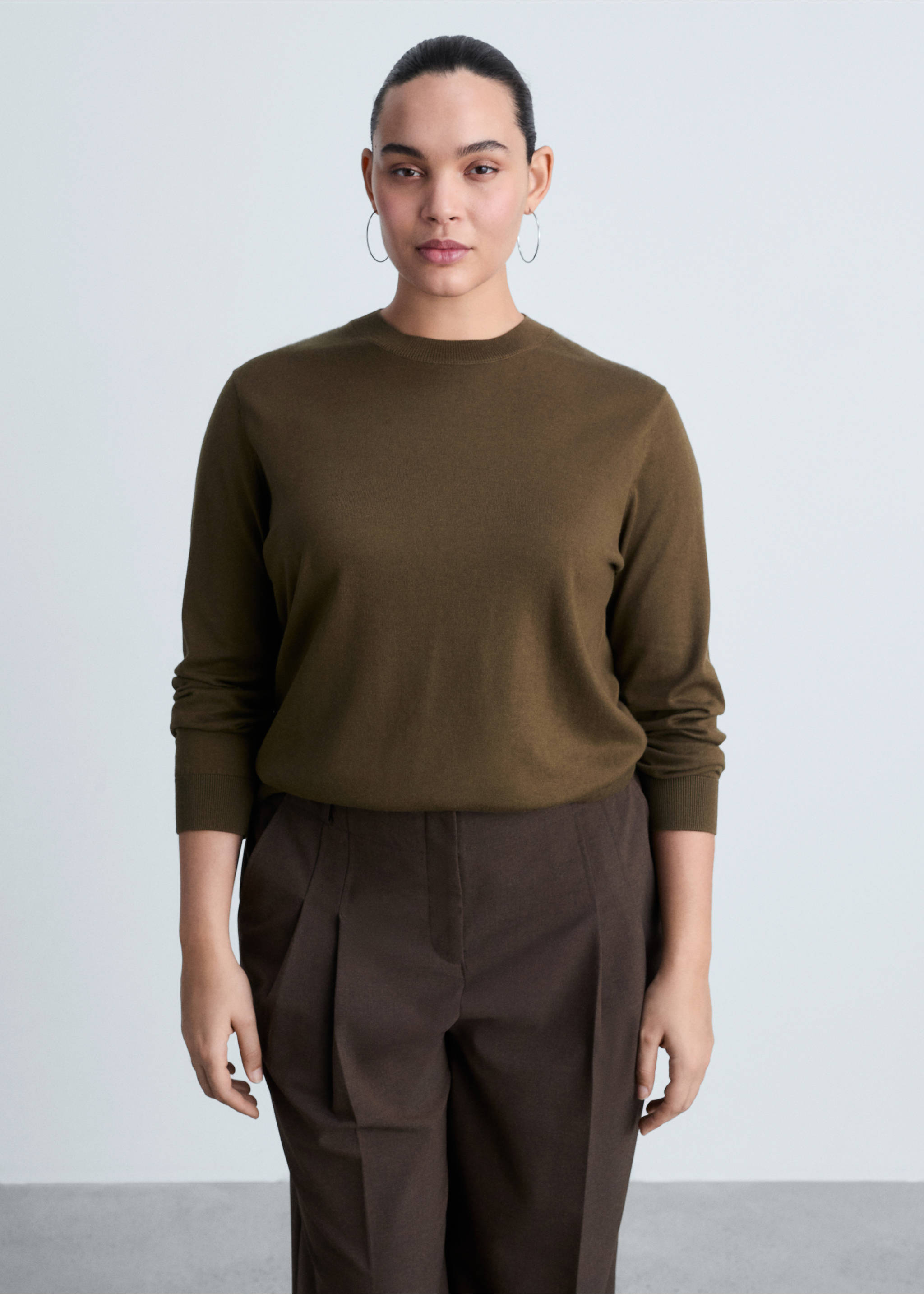 Silk-blend knitted sweater - Details of the article 5, Khaki. Ref: 87014081-00.