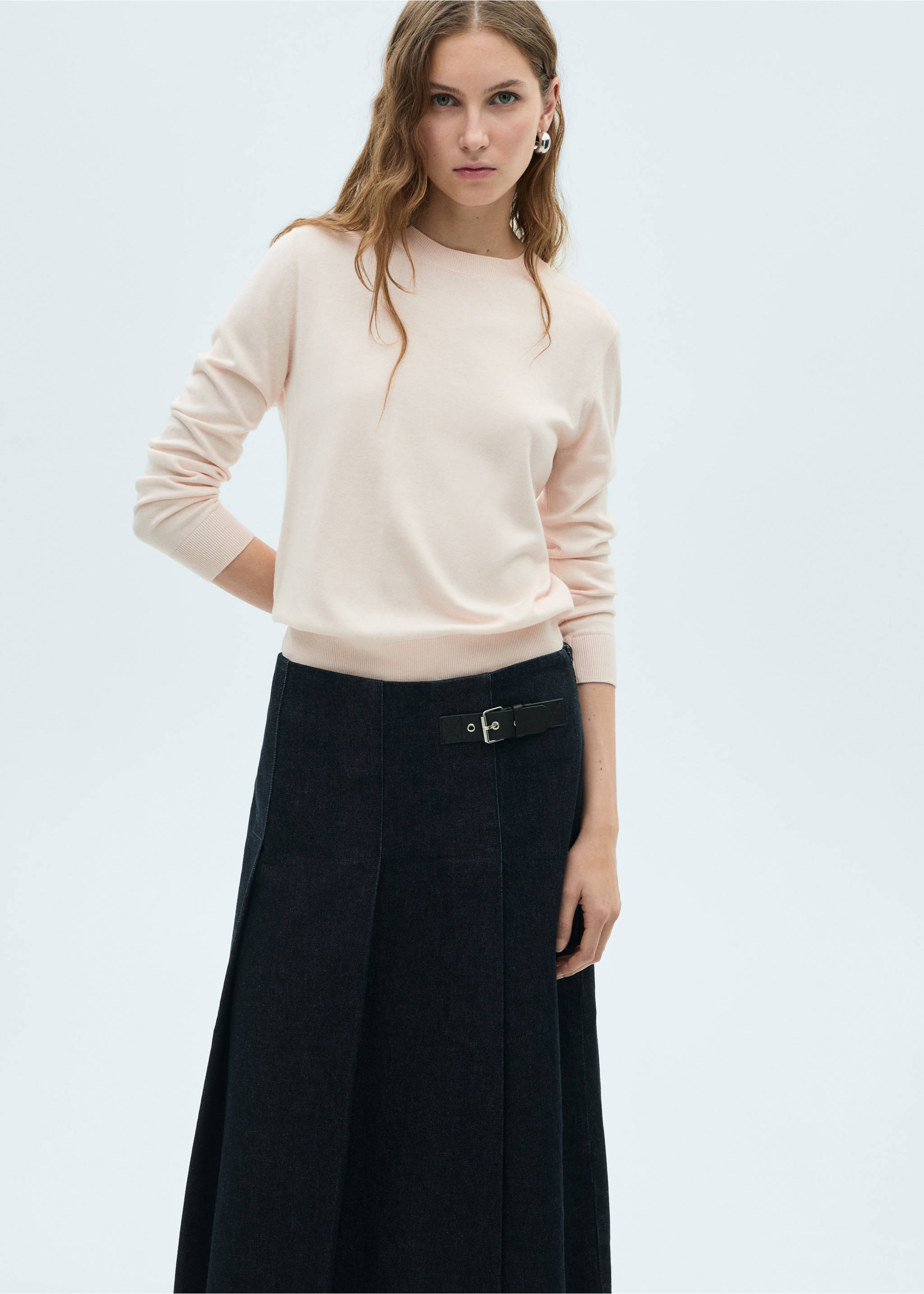 Silk-blend knitted sweater - Medium plane, Pale Pink. Ref: 87014081-00.