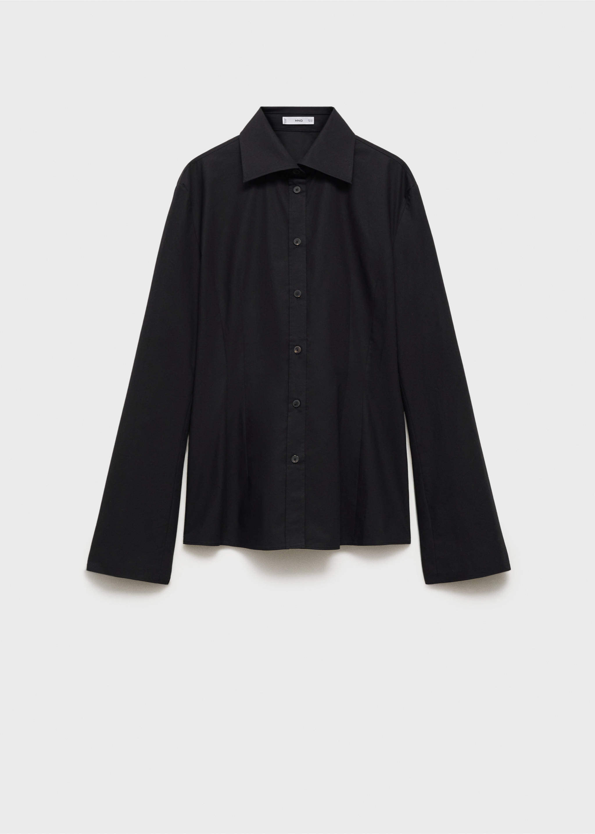 Fitted shirt with cuffless sleeves - Article without model, Black. Ref: 87014085-00.
