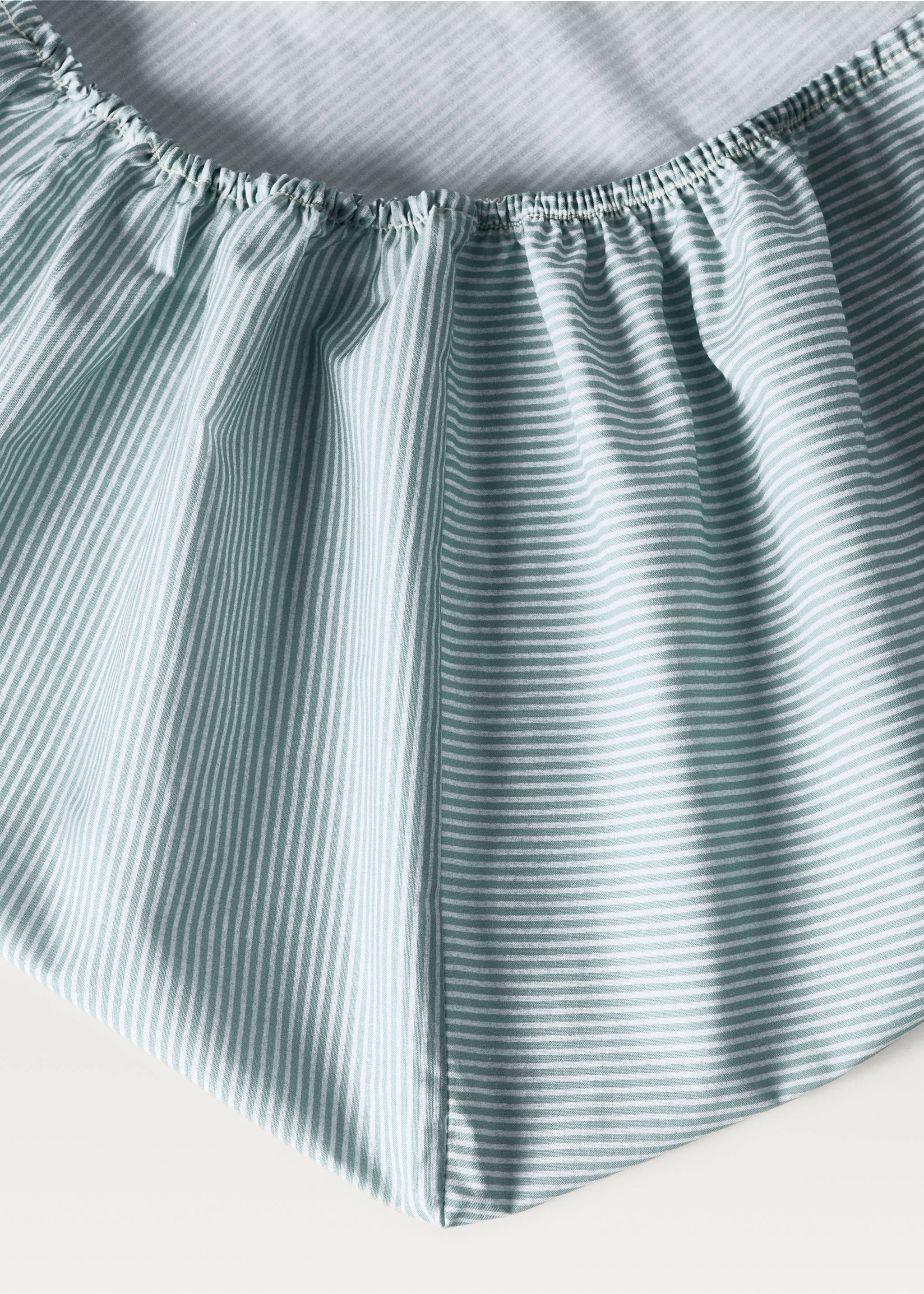 Children’s cotton percale striped bed 90 cm - Details of the article 1, Aqua Green. Ref: 87014087-00.