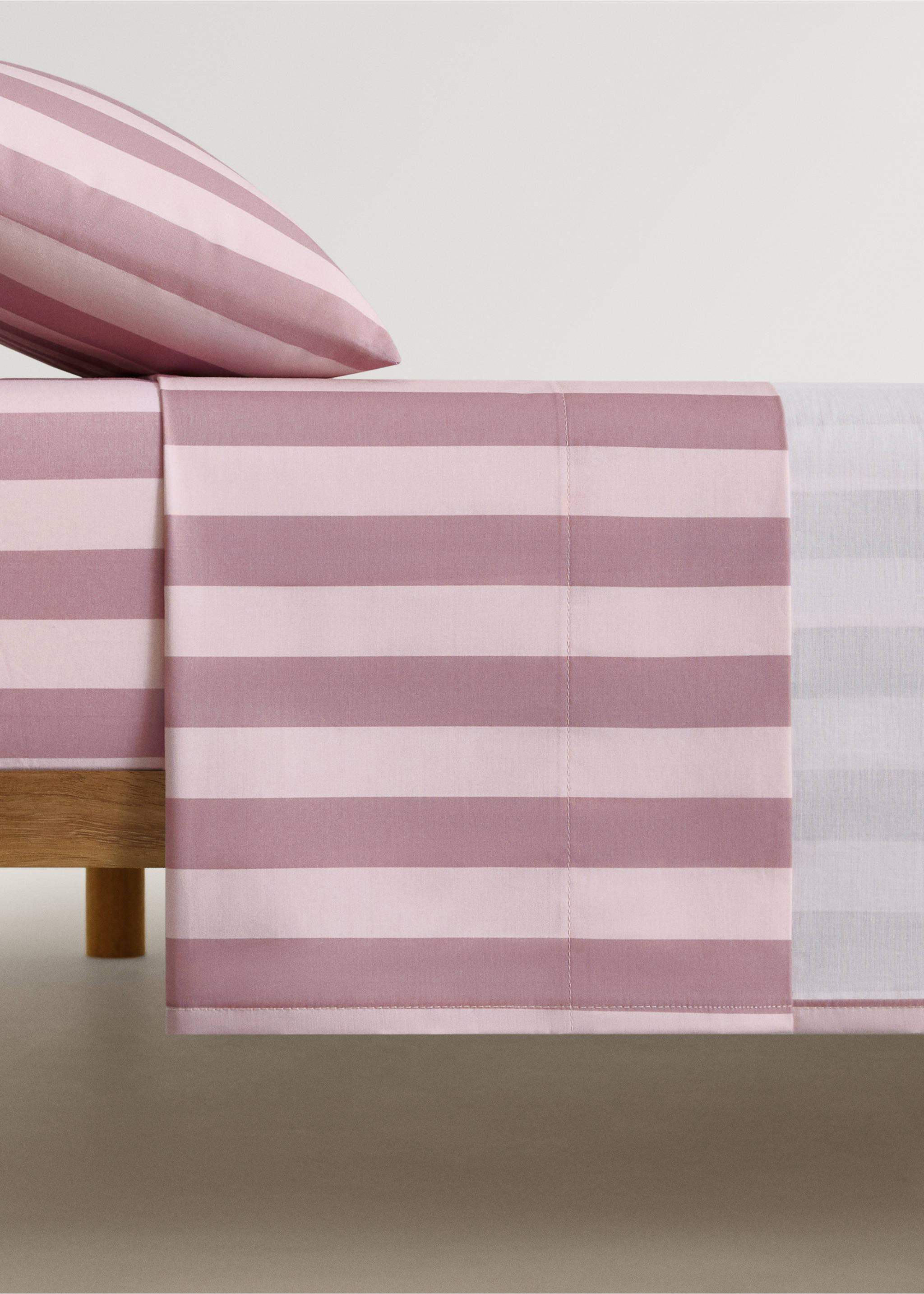 Drap de dessus berceau coton percale rayures épaisses - Article sans modèle, Rose. Ref: 87014088-00.