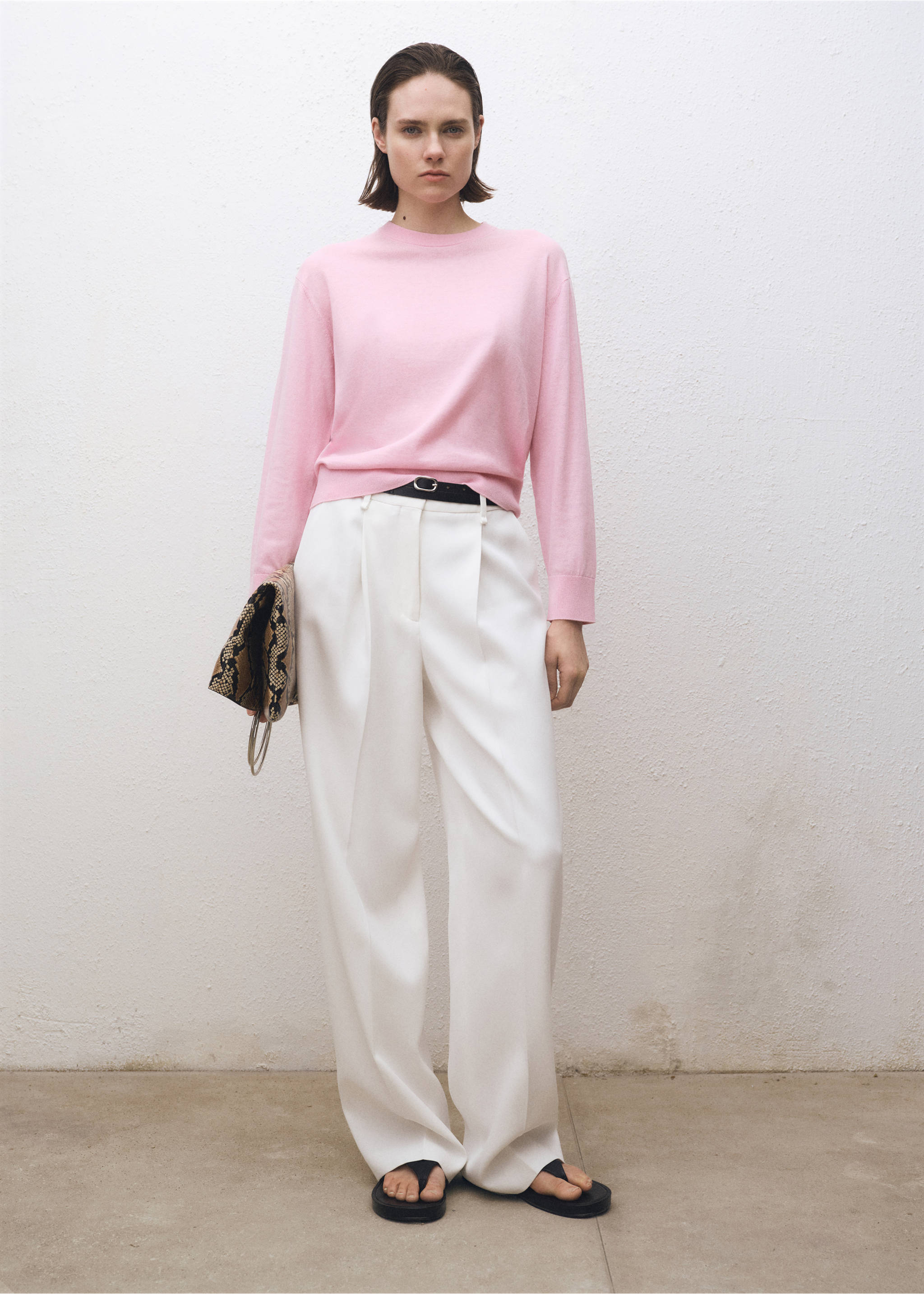 Jersei barreja llana coll rodó - Pla general, Rosa. Ref: 87014090-00.