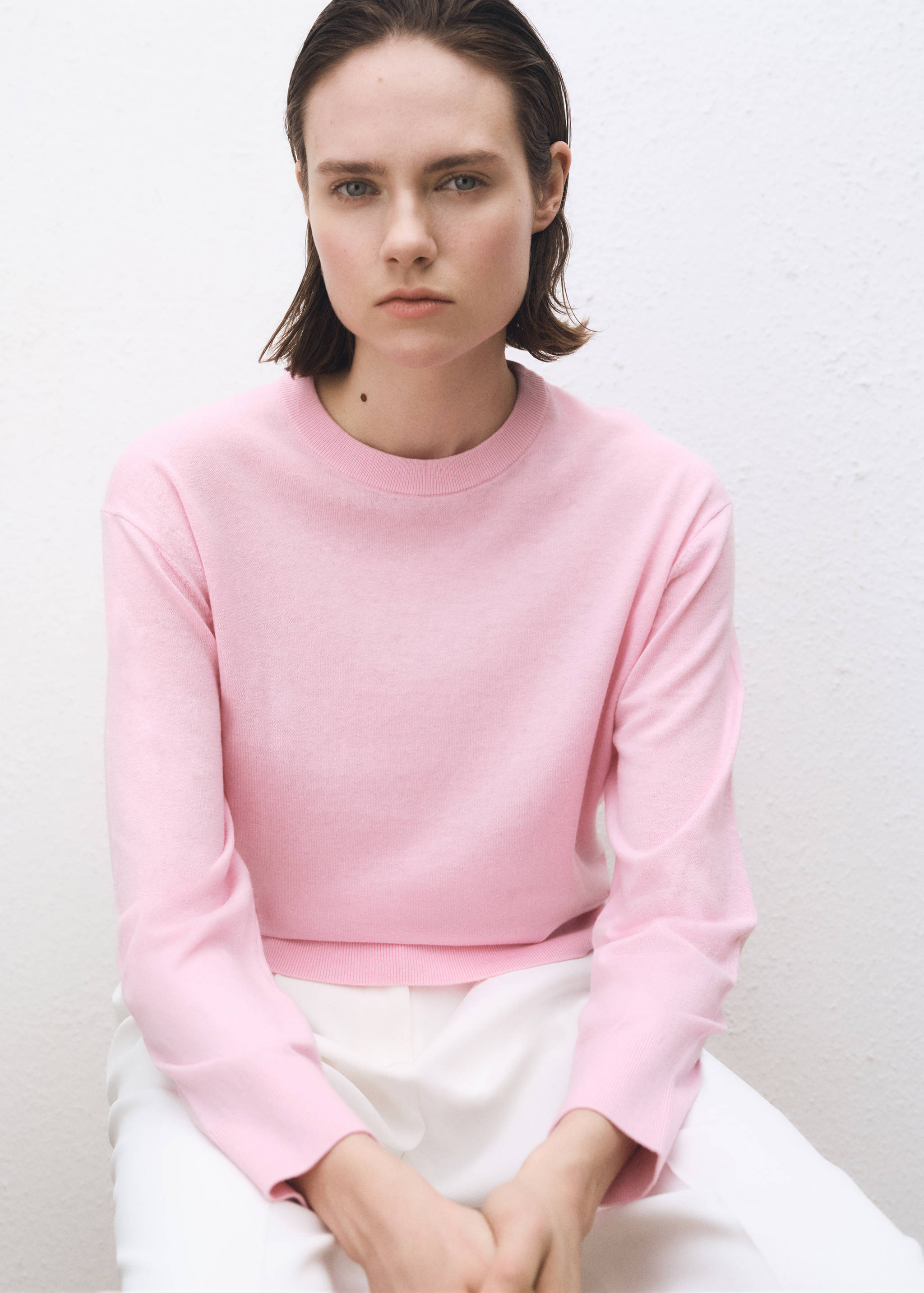 Pull-over laine mélangée col rond - Plan moyen