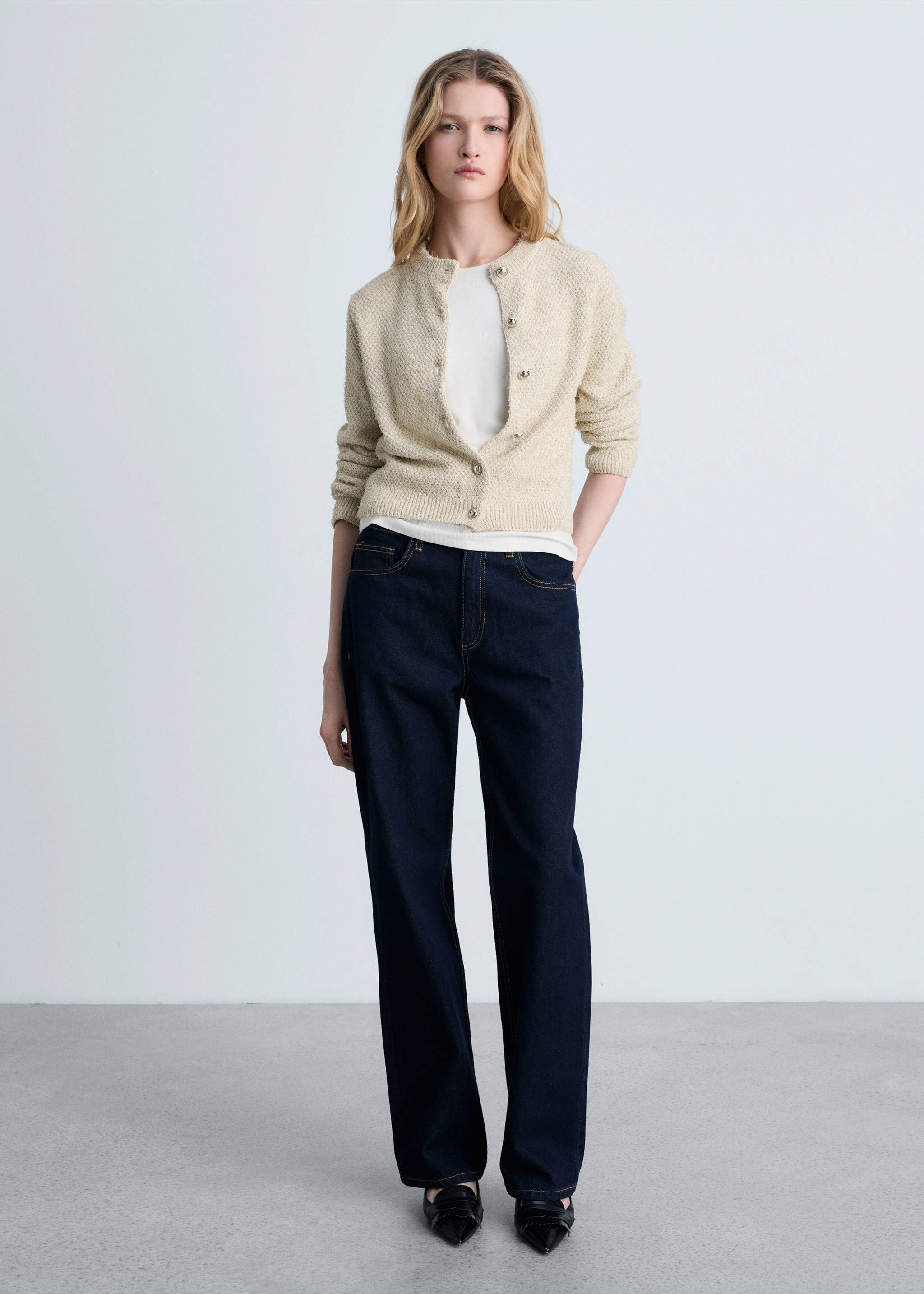 Chunky-knit jacket with buttons - General plane, Beige. Ref: 87014093-00.