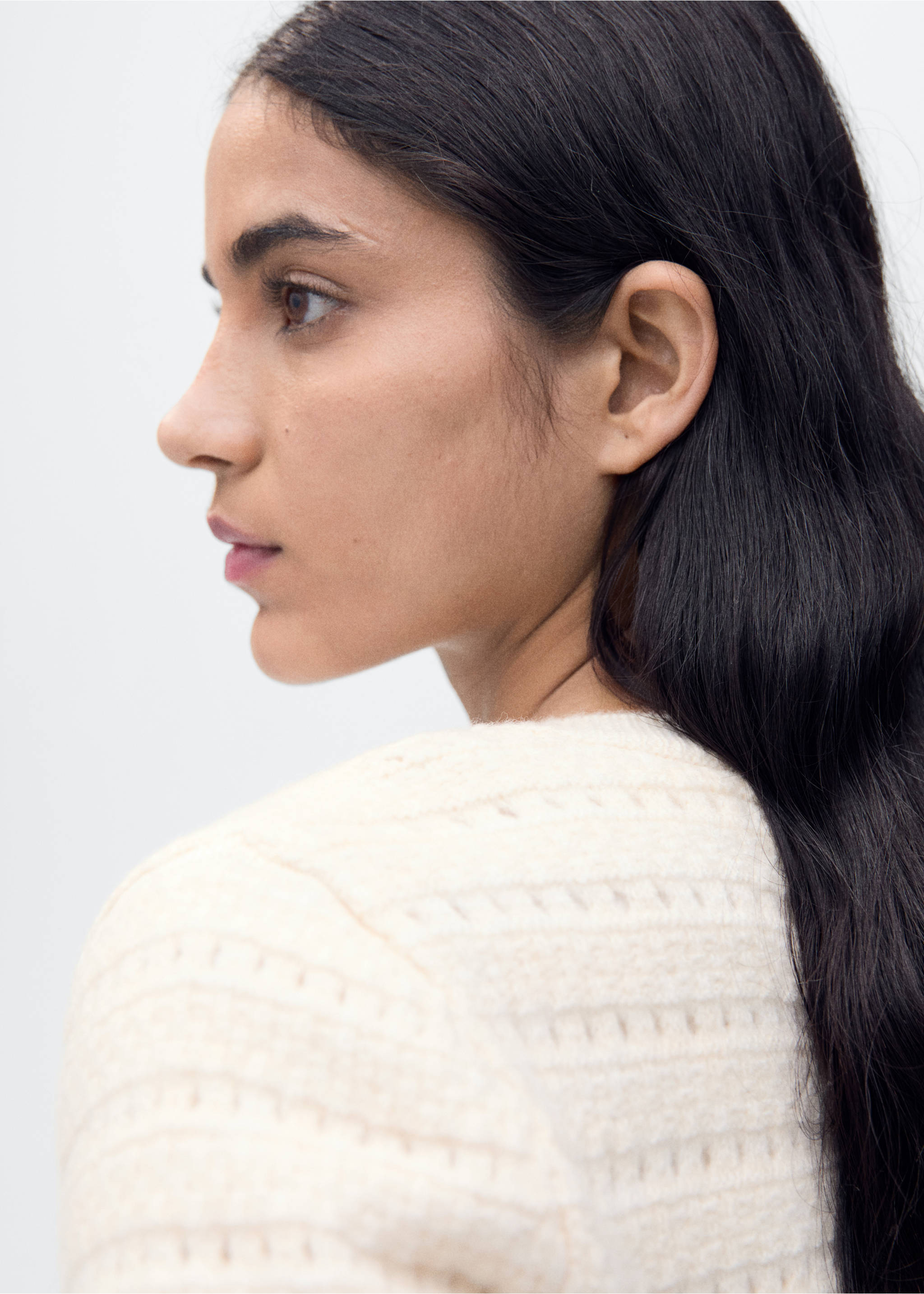 Openwork detail knit cardigan - Details of the article 1, Ecru. Ref: 87014095-00.