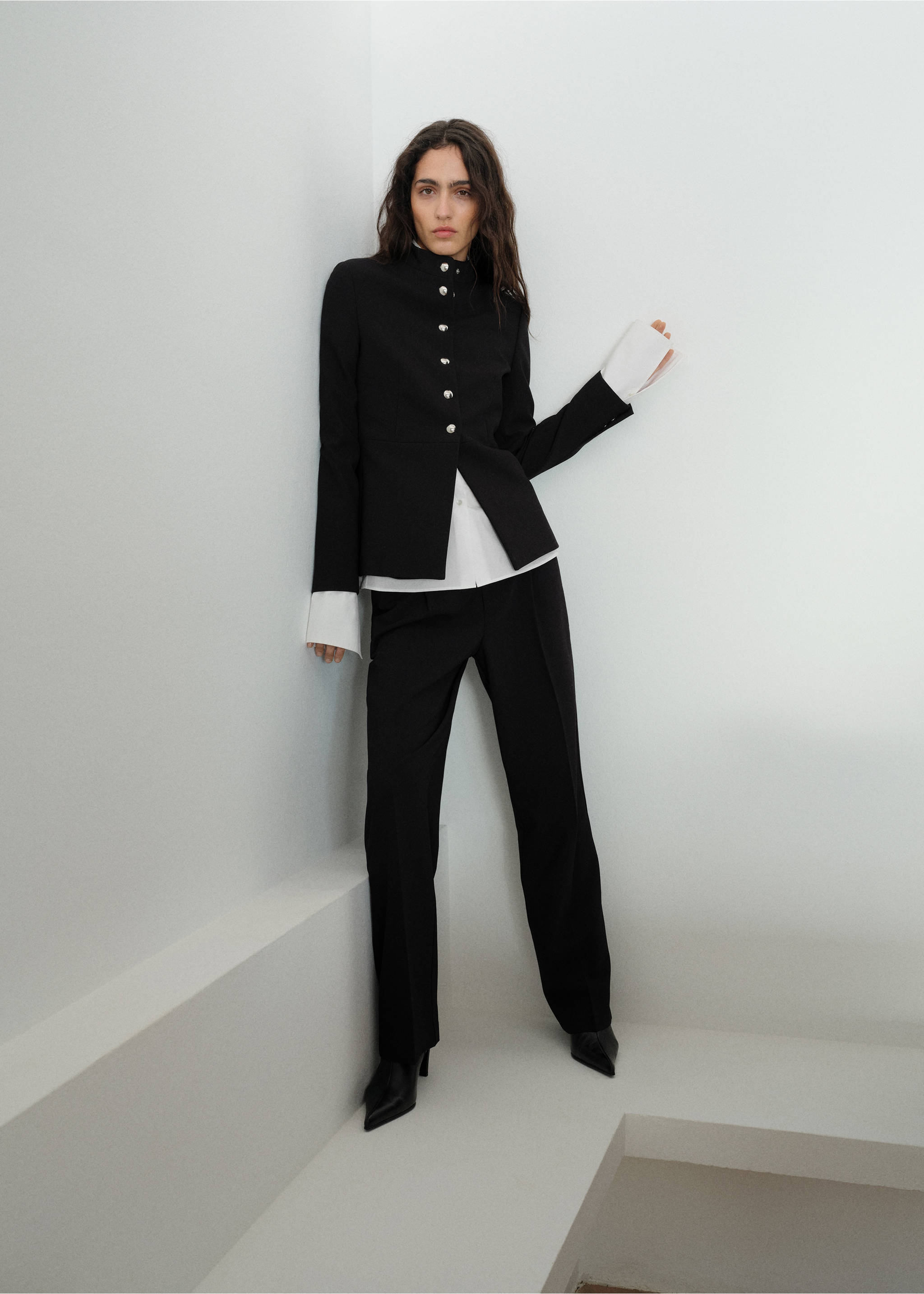 Jacket with jewel-button strip collar - General plane, Black. Ref: 87014096-00.