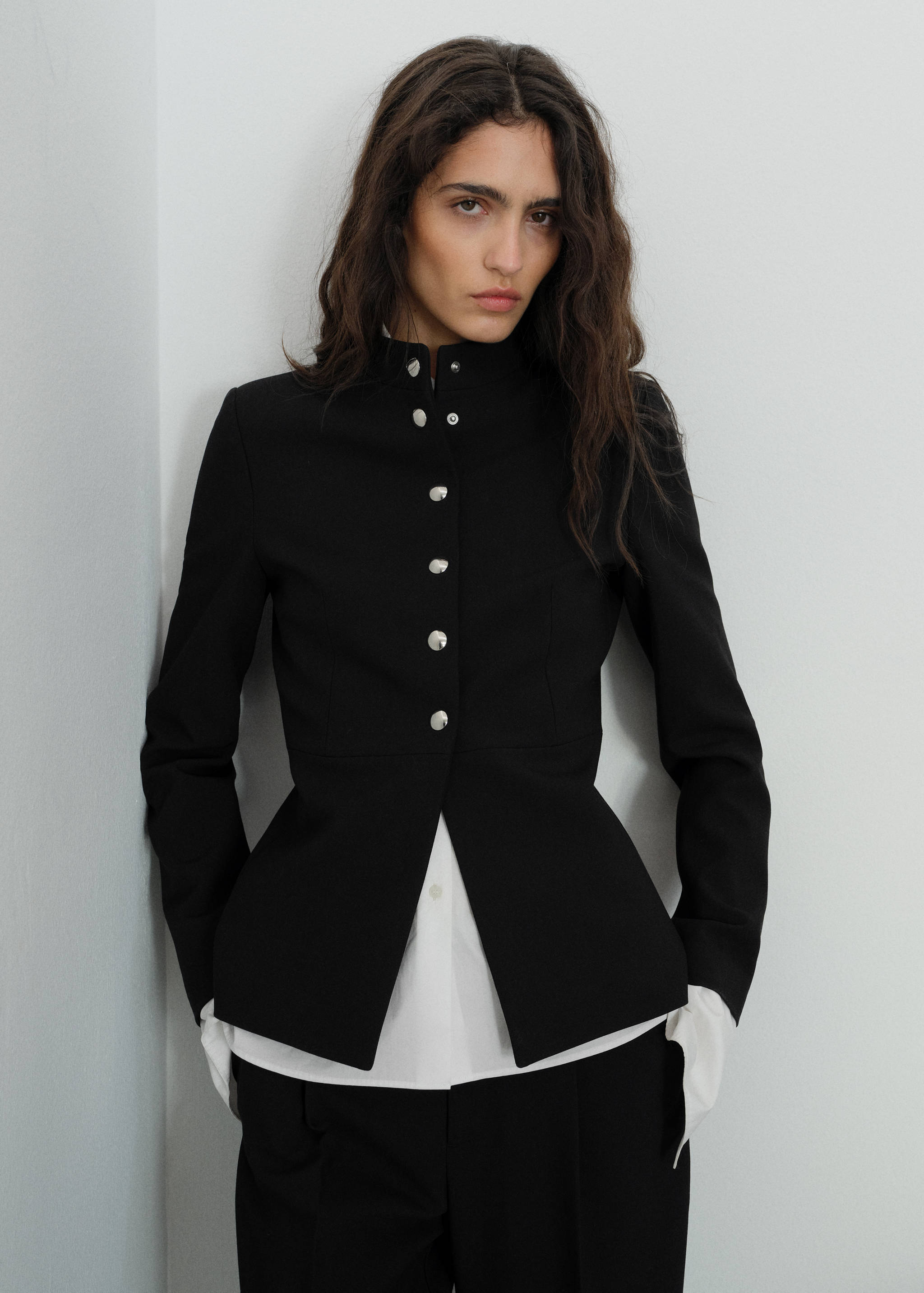 Jacket with jewel-button strip collar - Medium plane
