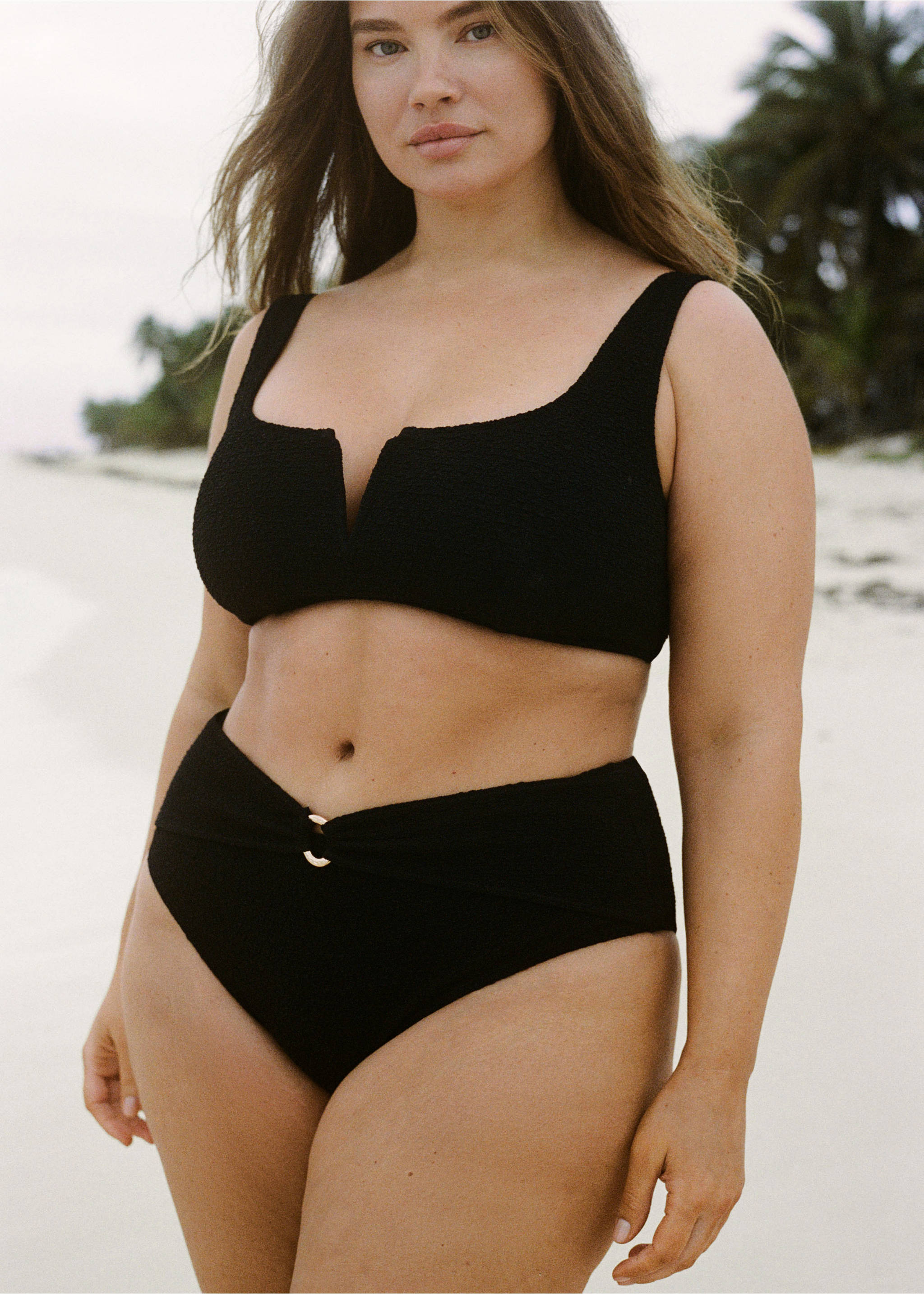 Towel-effect bikini top - Details of the article 5, Black. Ref: 87014397-00.