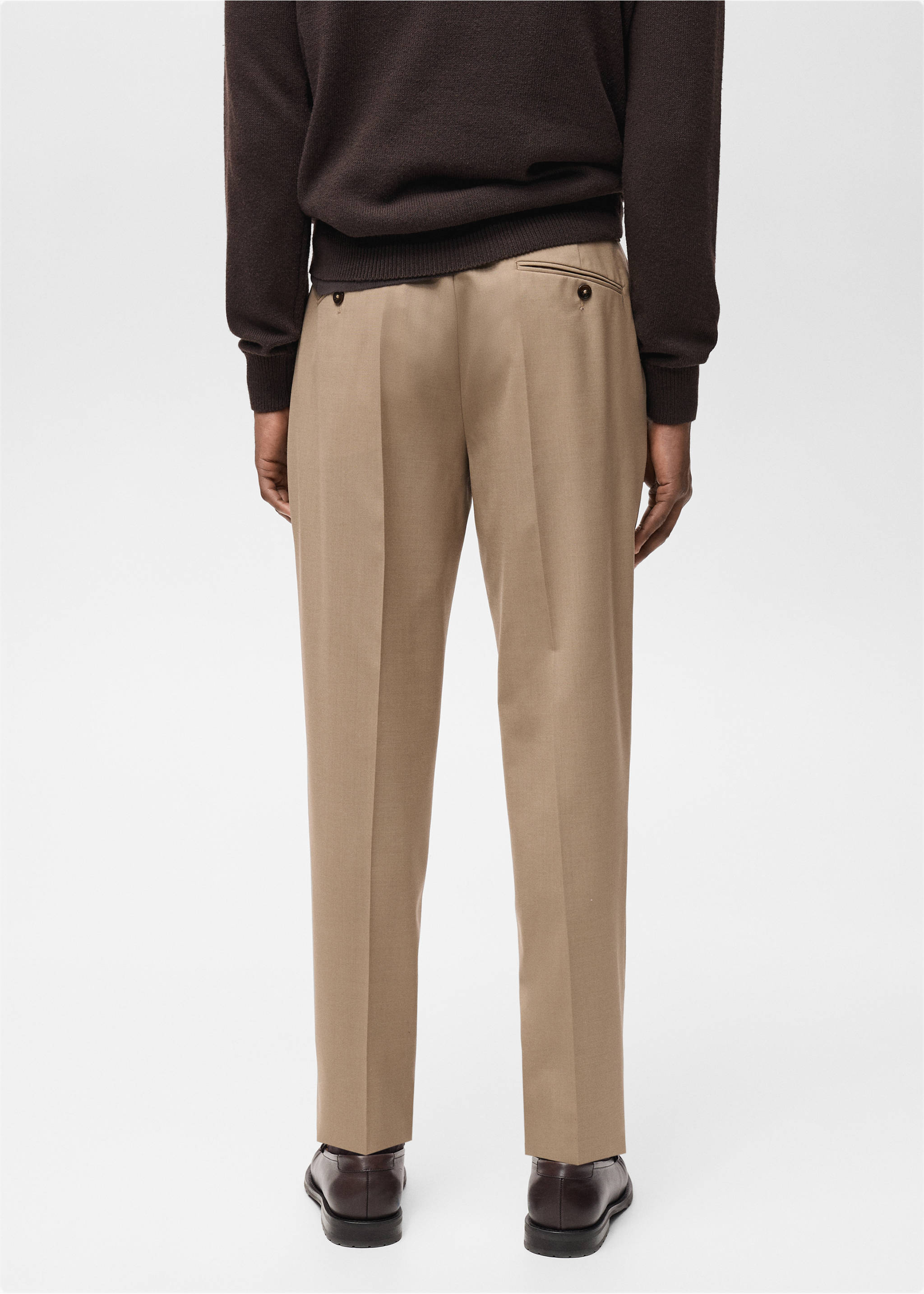 Turin 100% virgin wool suit trousers - Reverse of the article, Beige. Ref: 87014400-00.