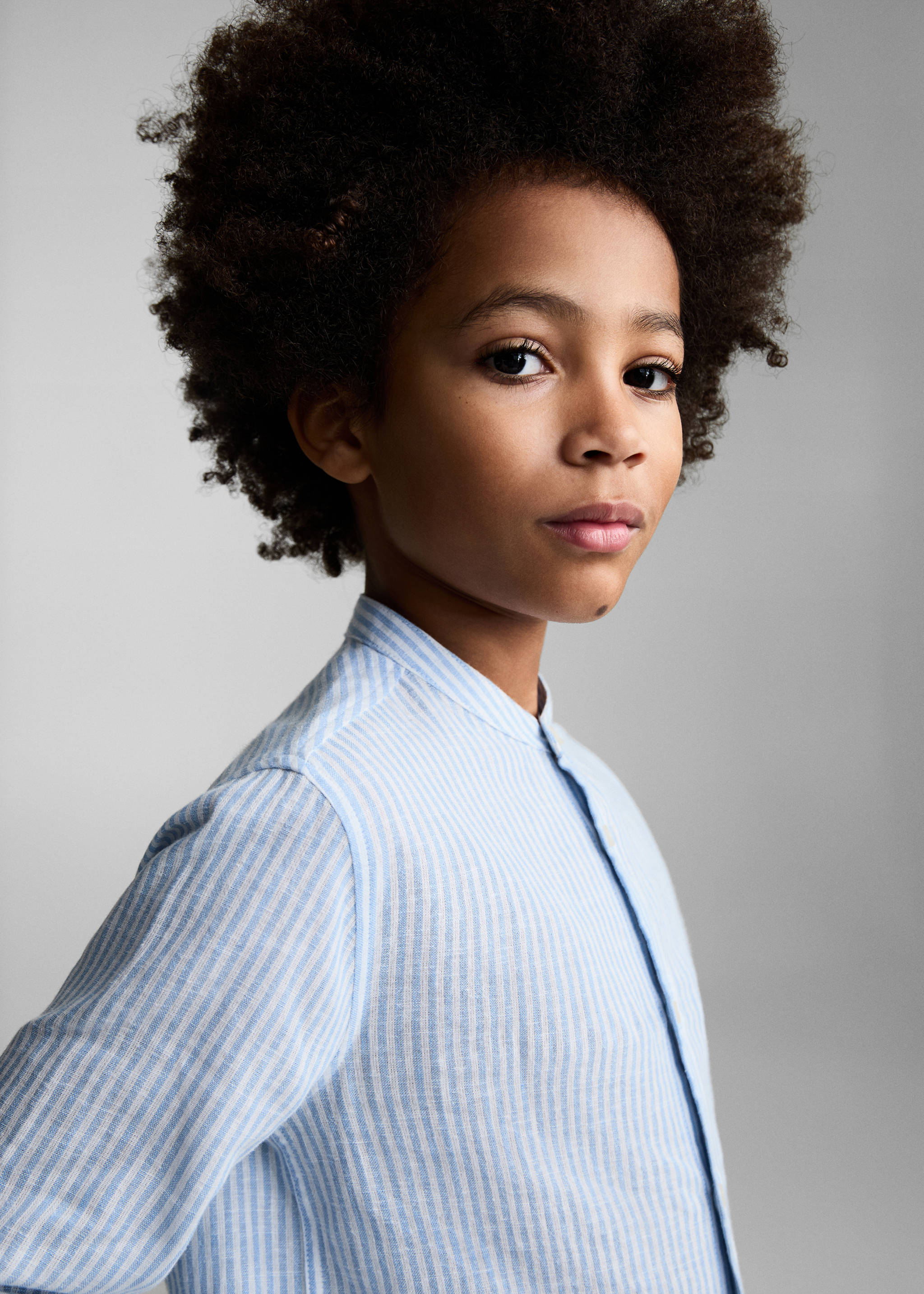 Chemise coton et lin à rayures - Détail de l'article 1, Bleu. Ref: 87014404-00.