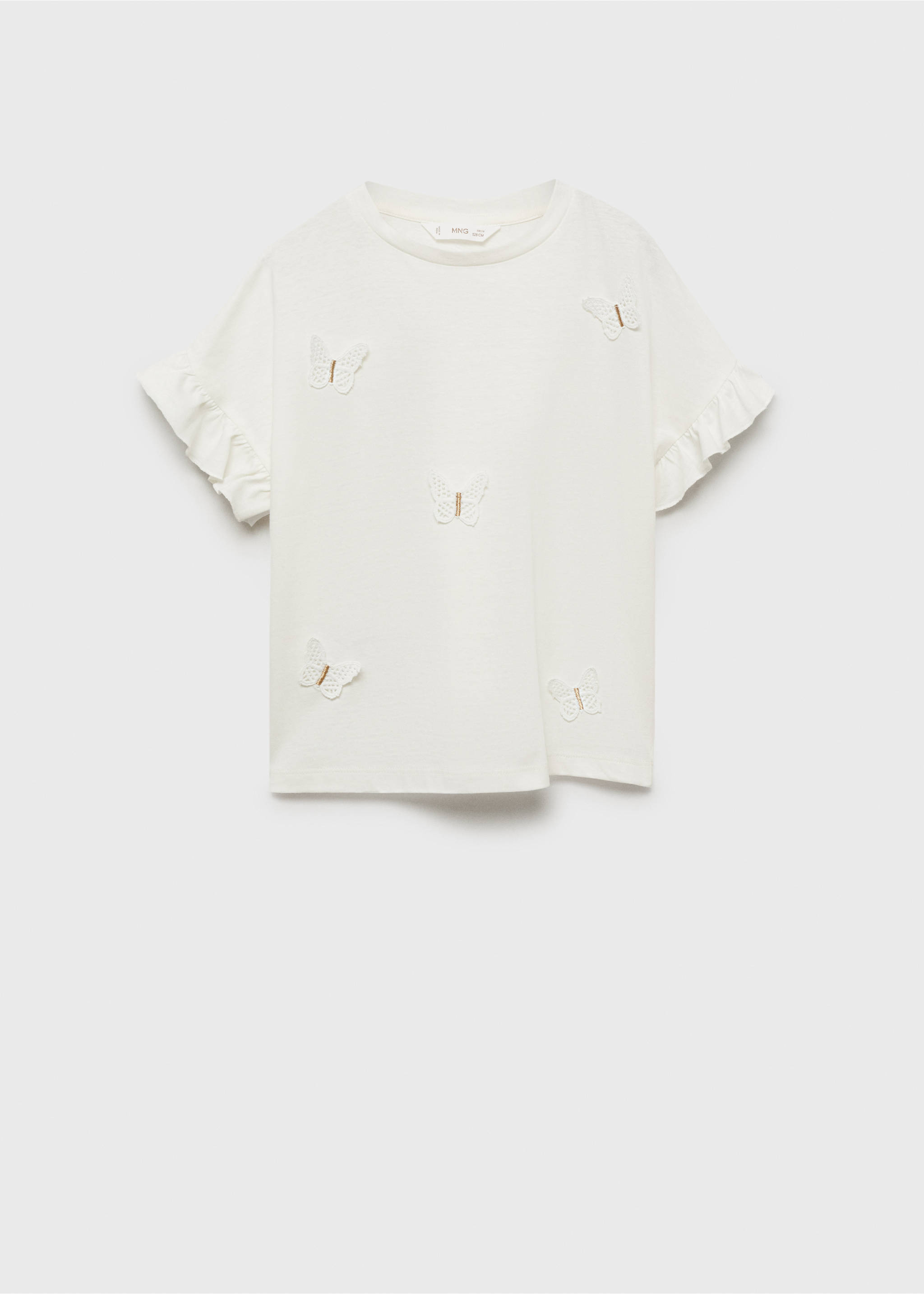 T-shirt med broderade fjärilar - Artikel utan modell, Benvit. Ref: 87014406-00.