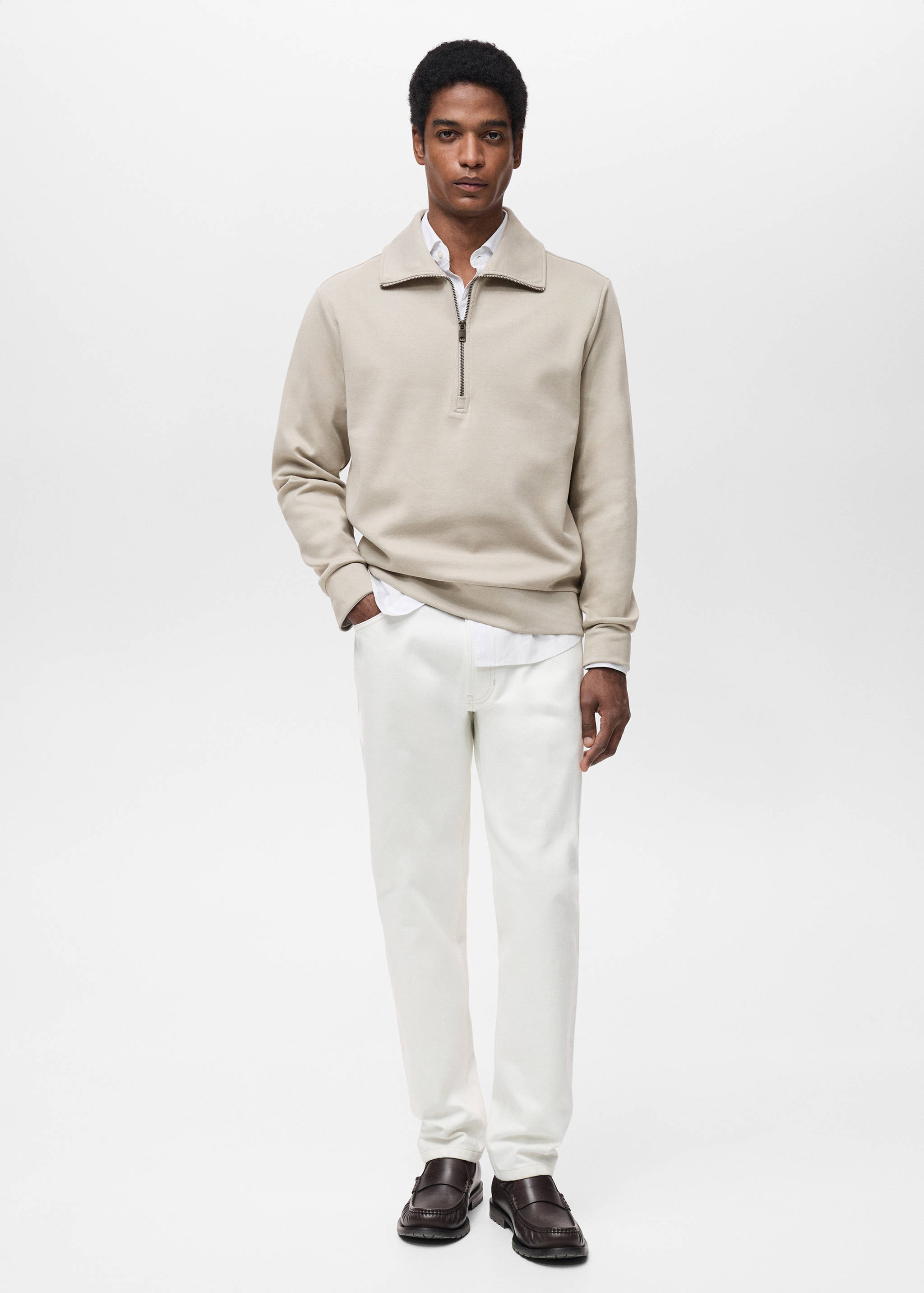 Regular-fit cotton sweatshirt with zipper - General plane