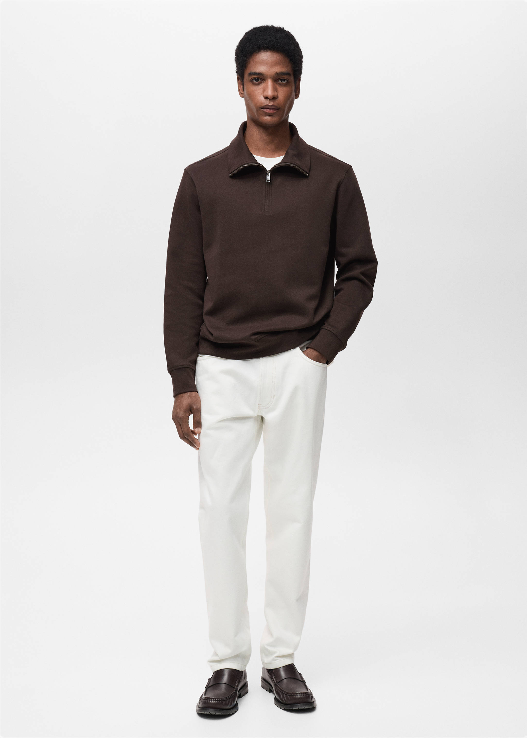 Regular-fit cotton sweatshirt with zipper - General plane