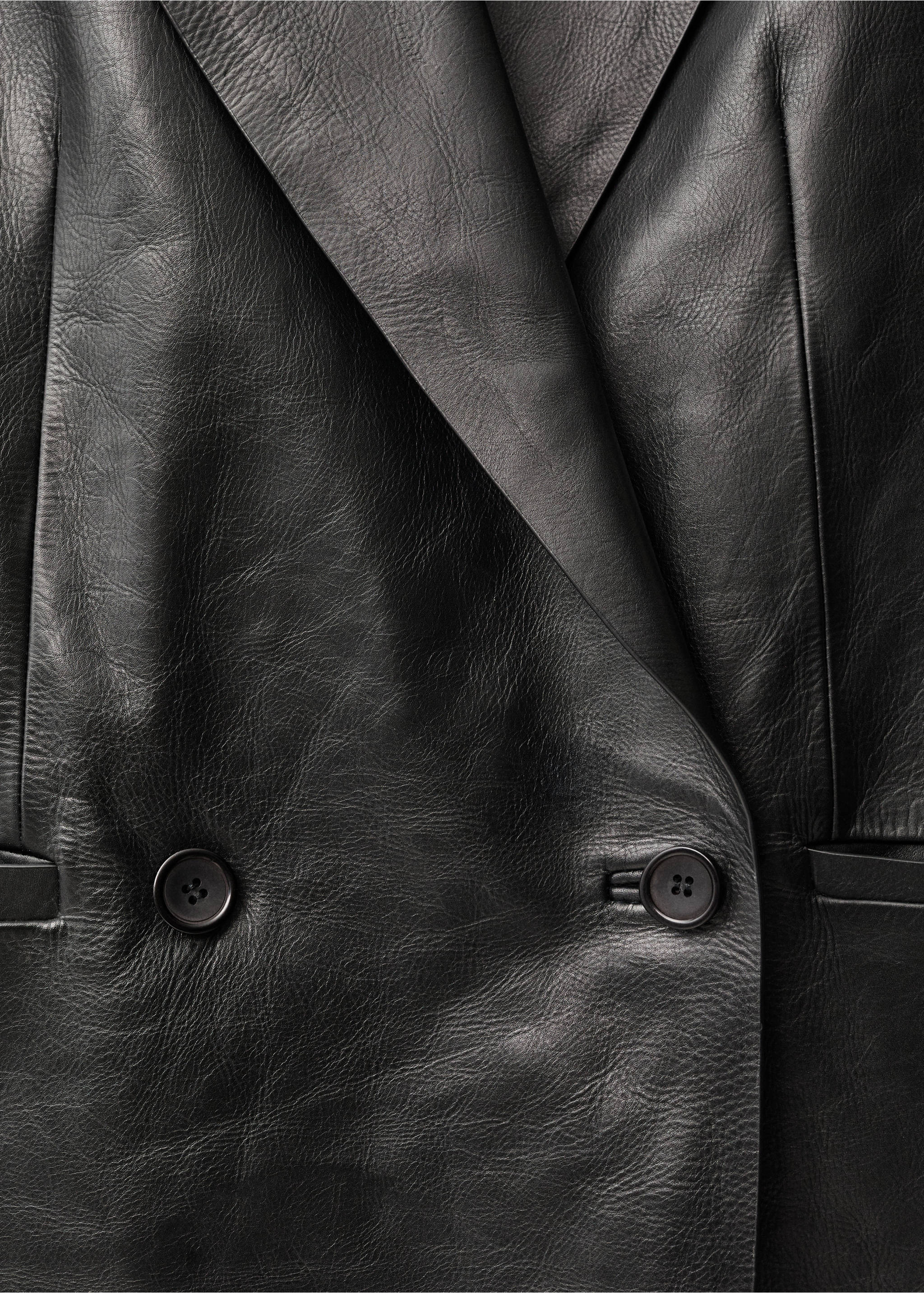Sacou din piele cu două rânduri de nasturi - Detaliu al articolului 0, Negru. Ref: 87014419-00.