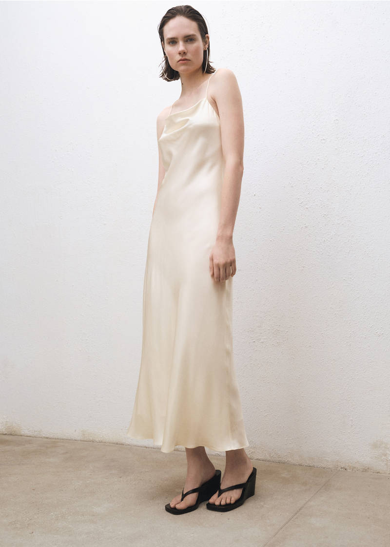 Silk dress with draped neckline