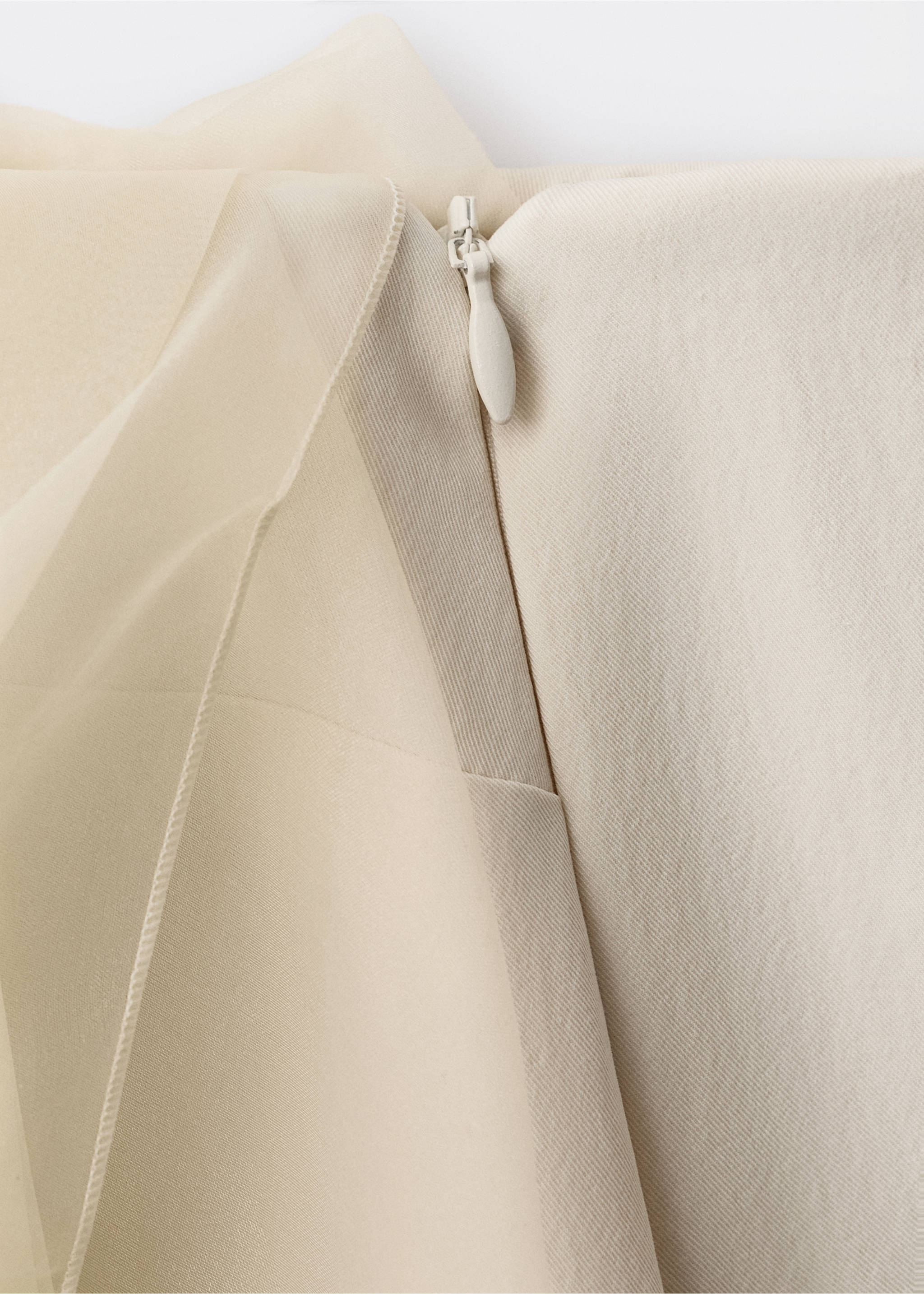 Short chiffon combined dress - Details of the article 0, Ecru. Ref: 87014425-00.