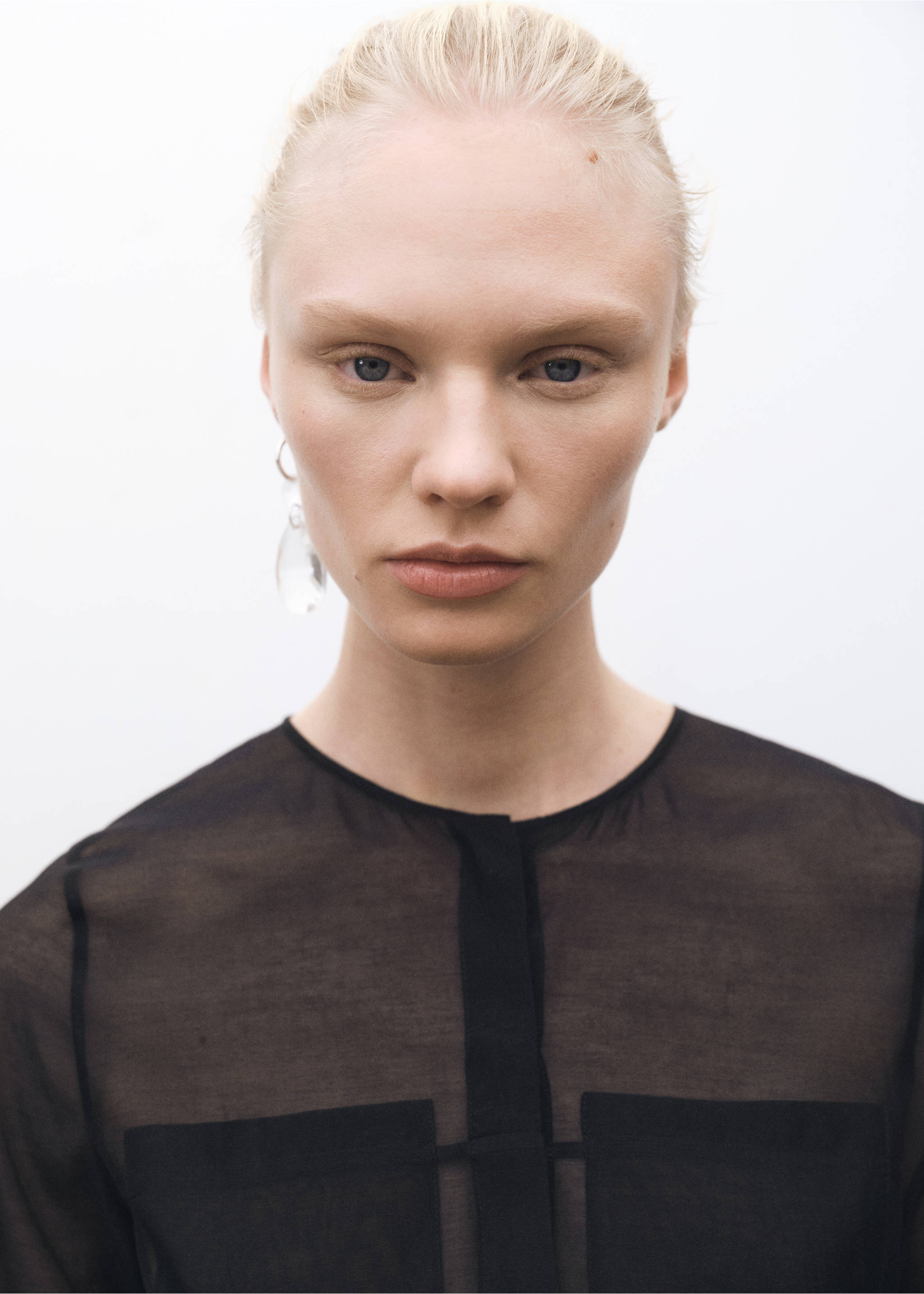 Rochie midi din amestec de mătase semitransparentă - Detaliu al articolului 1, Negru. Ref: 87014427-00.