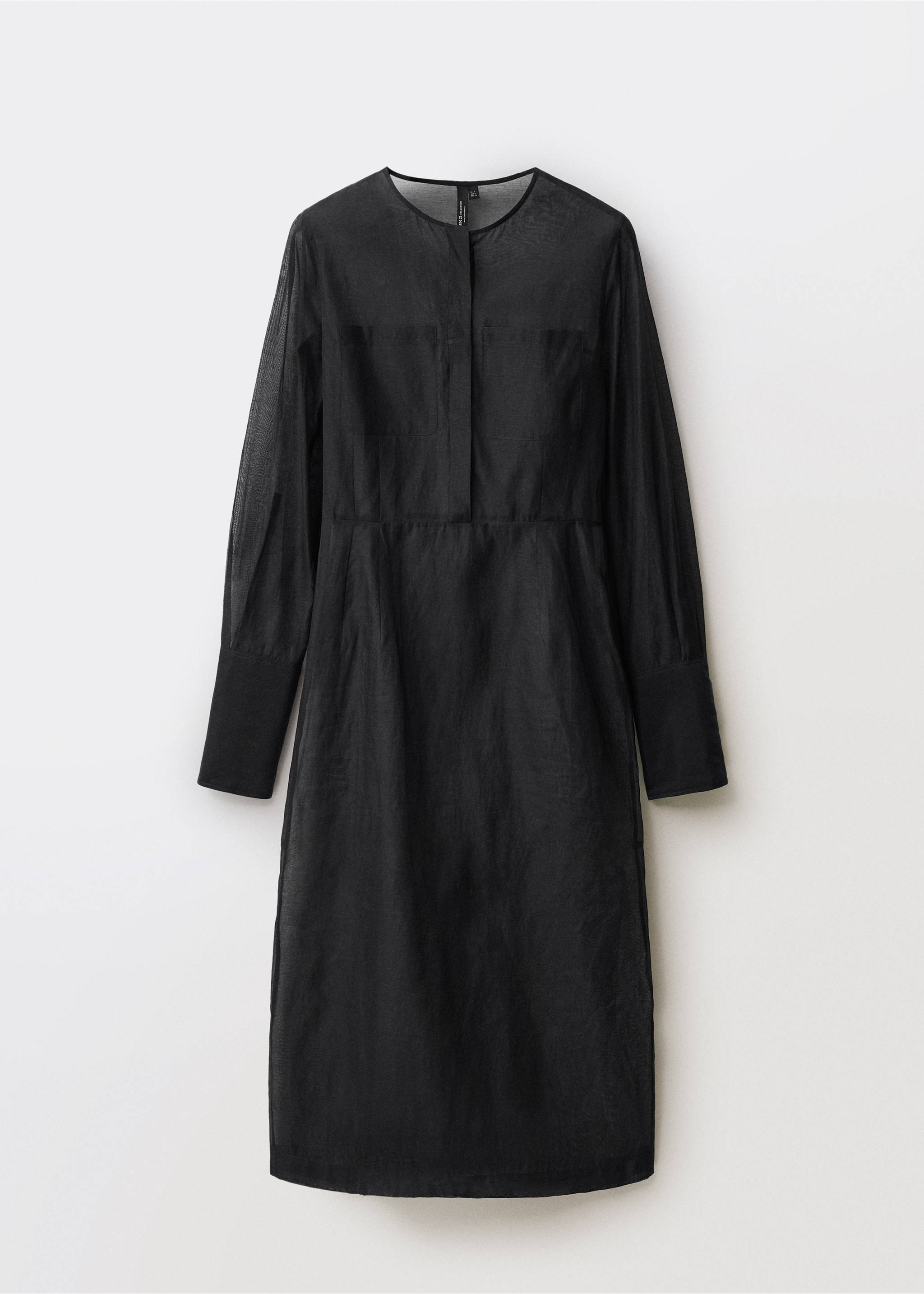 Rochie midi din amestec de mătase semitransparentă - Articol fără model, Negru. Ref: 87014427-00.