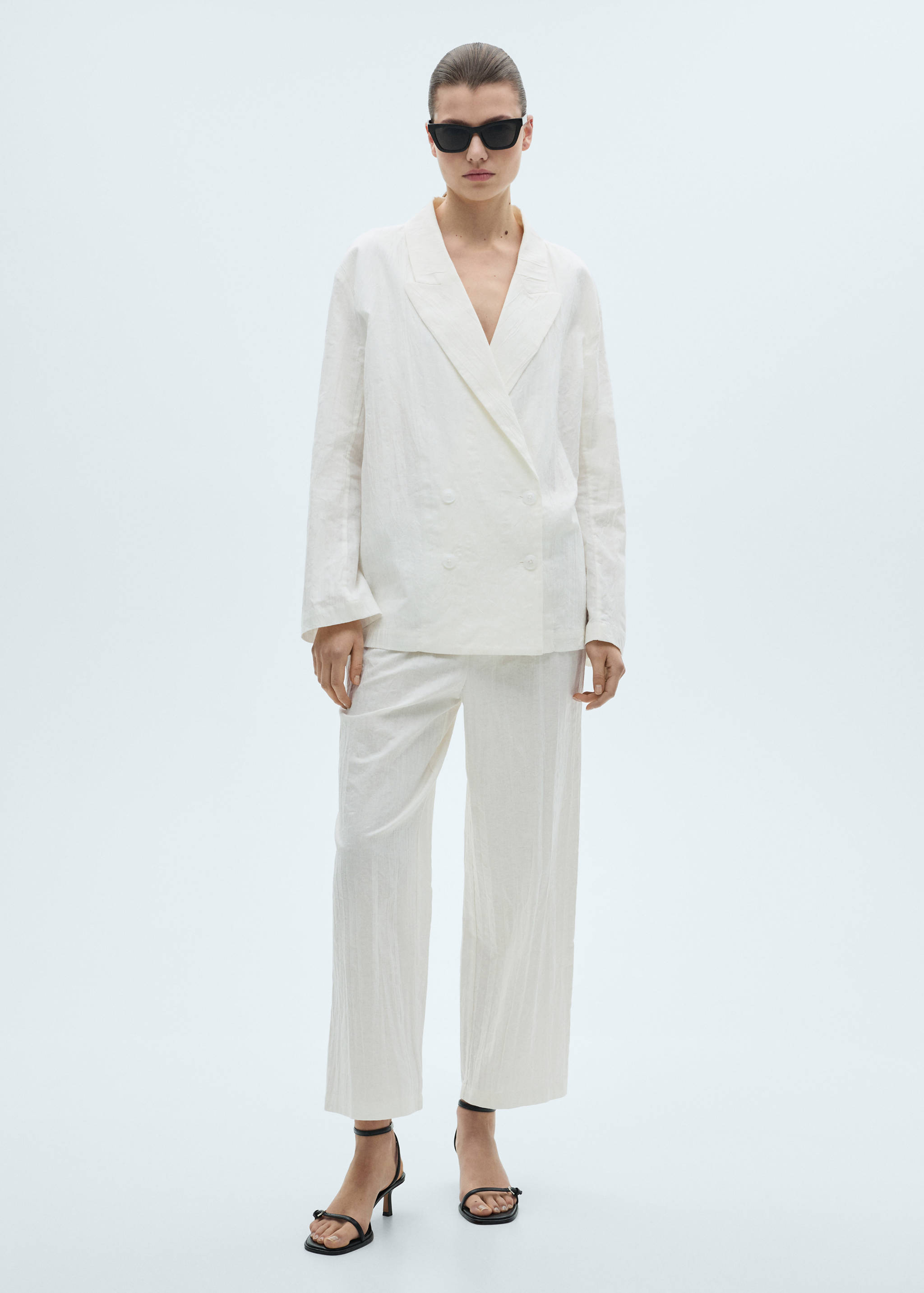 Pantalón traje culotte mezcla lino - Plano general