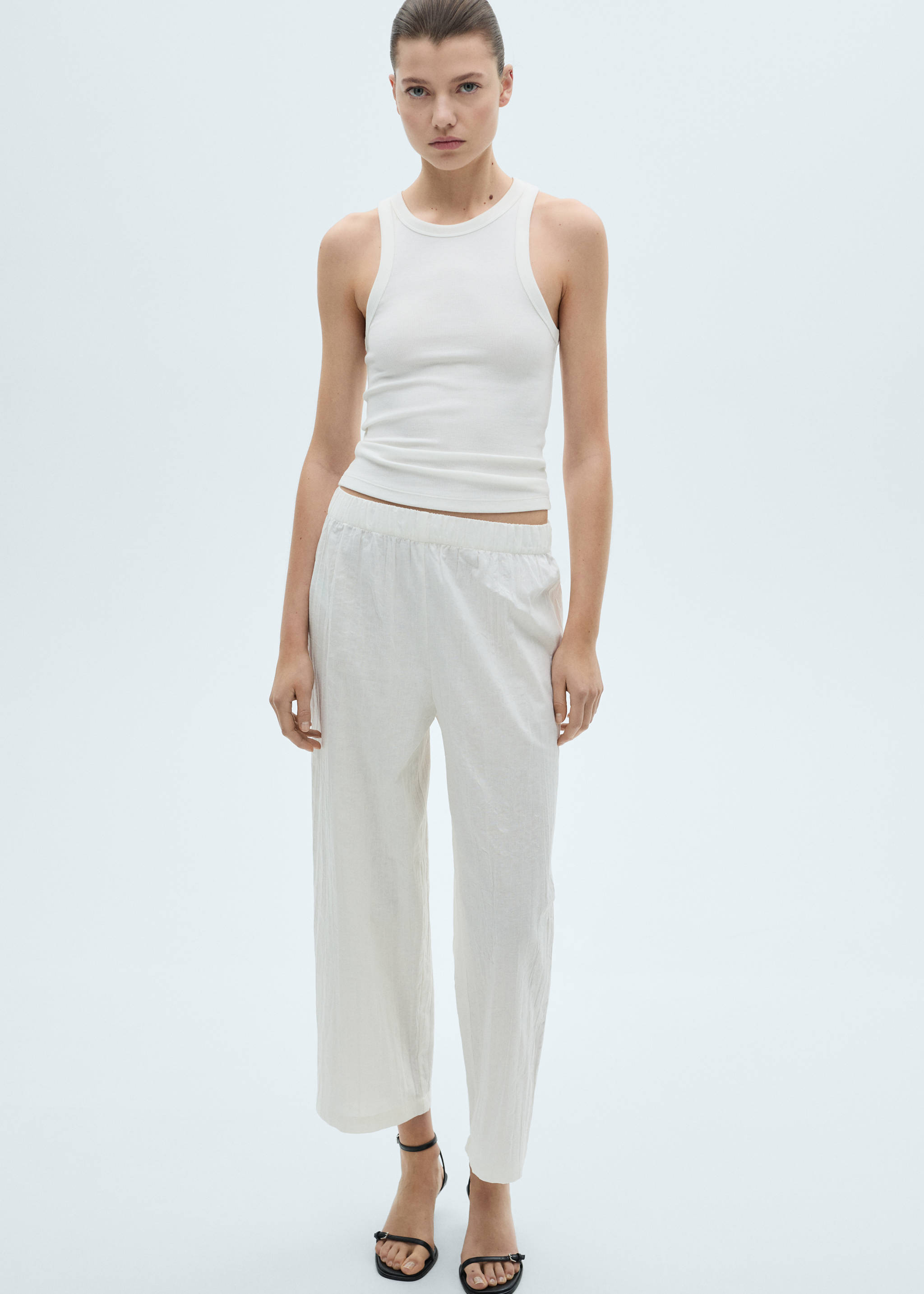 Pantalón traje culotte mezcla lino - Detalle del artículo 2