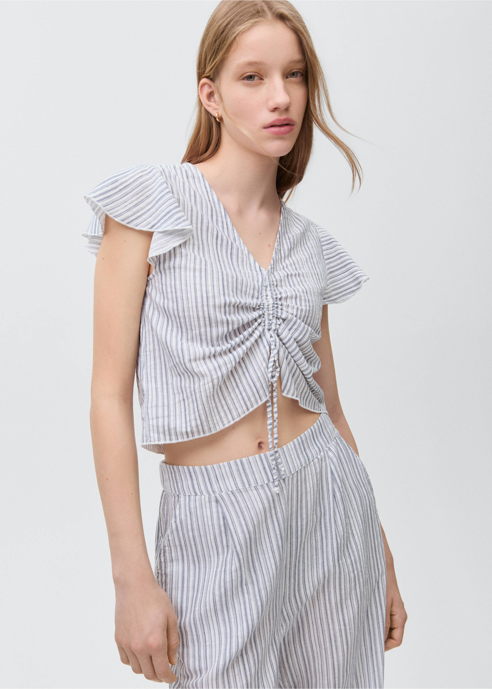 Ruched detail blouse - Medium plane, Sky Blue. Ref: 87014791-00.