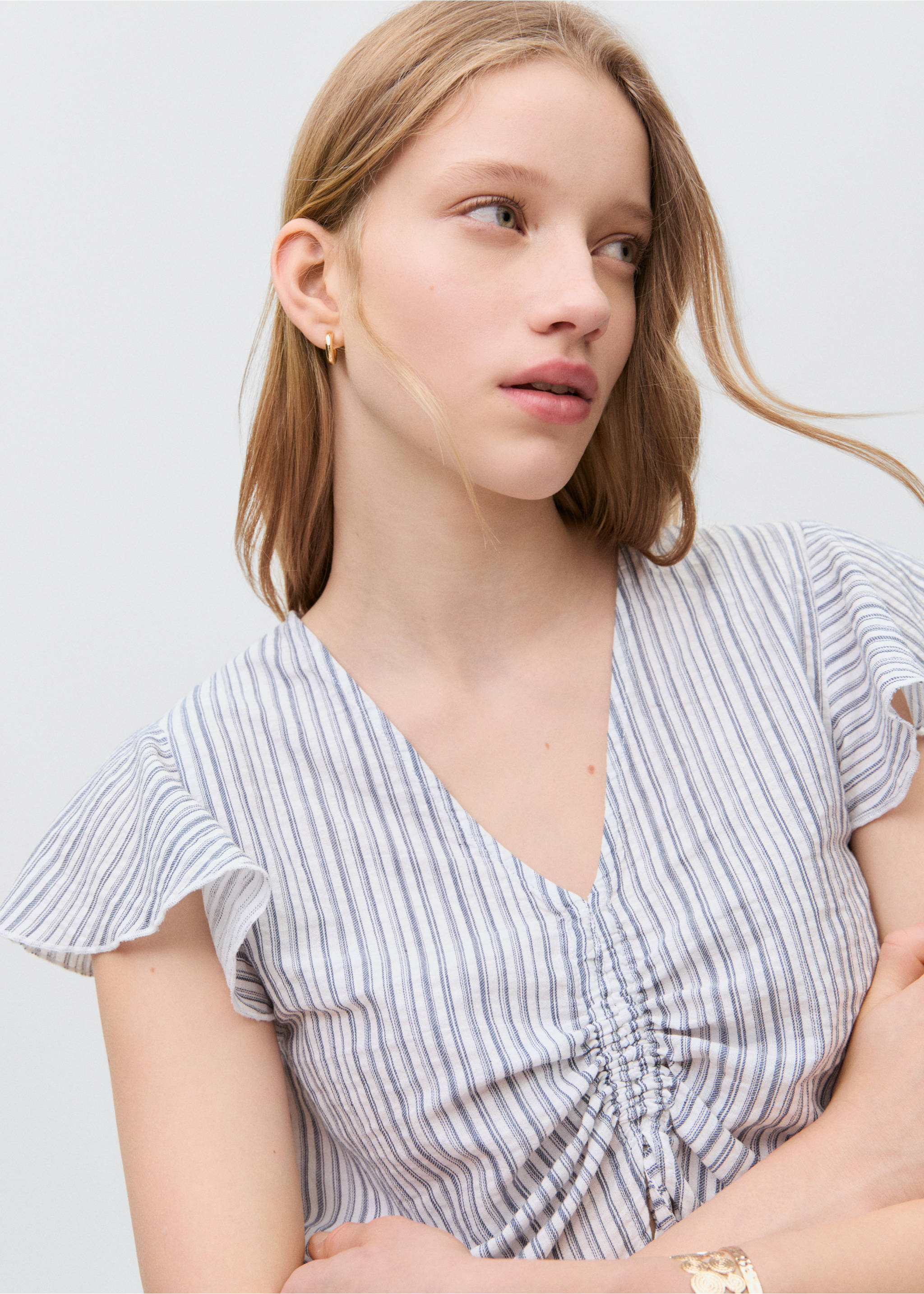 Ruched detail blouse - Details of the article 1, Sky Blue. Ref: 87014791-00.