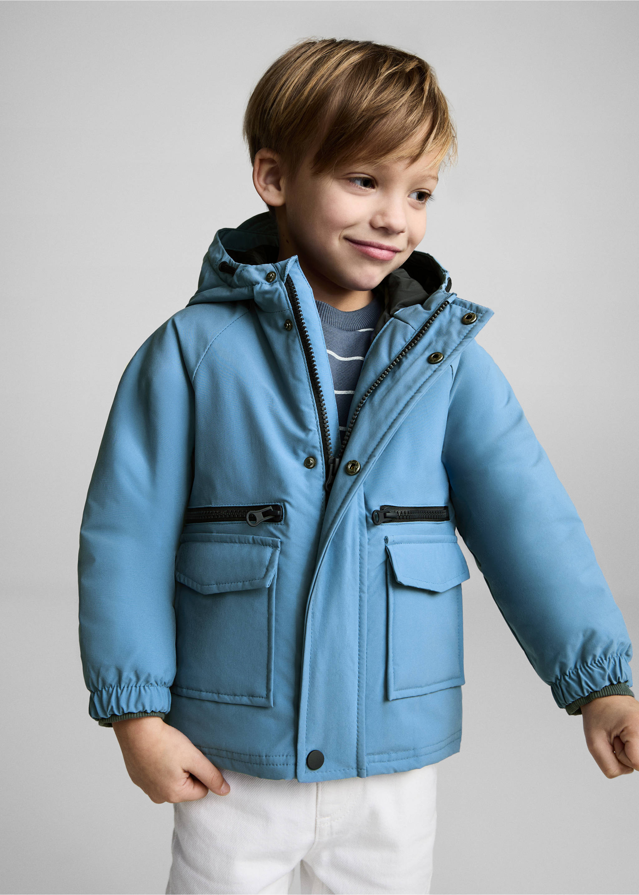 Parka imperméable, intérieur matelassé - Plan moyen, Bleu. Ref: 87014792-00.