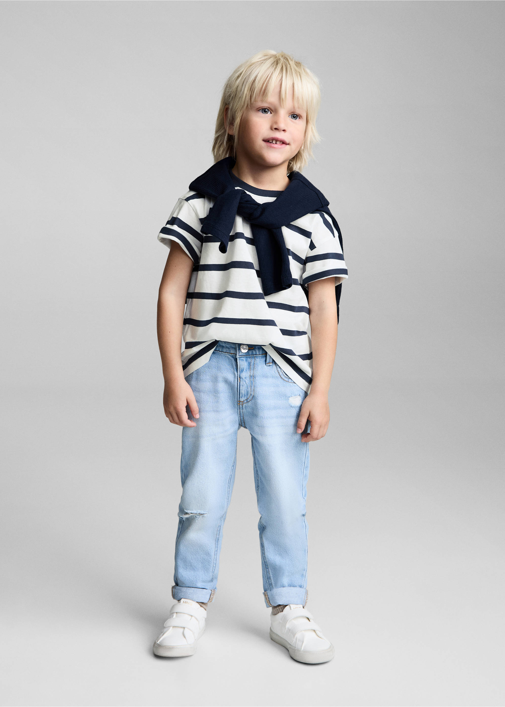 Gestreept katoenen T-shirt - Overzichtstekening, Gebroken wit. Ref: 87014805-00.