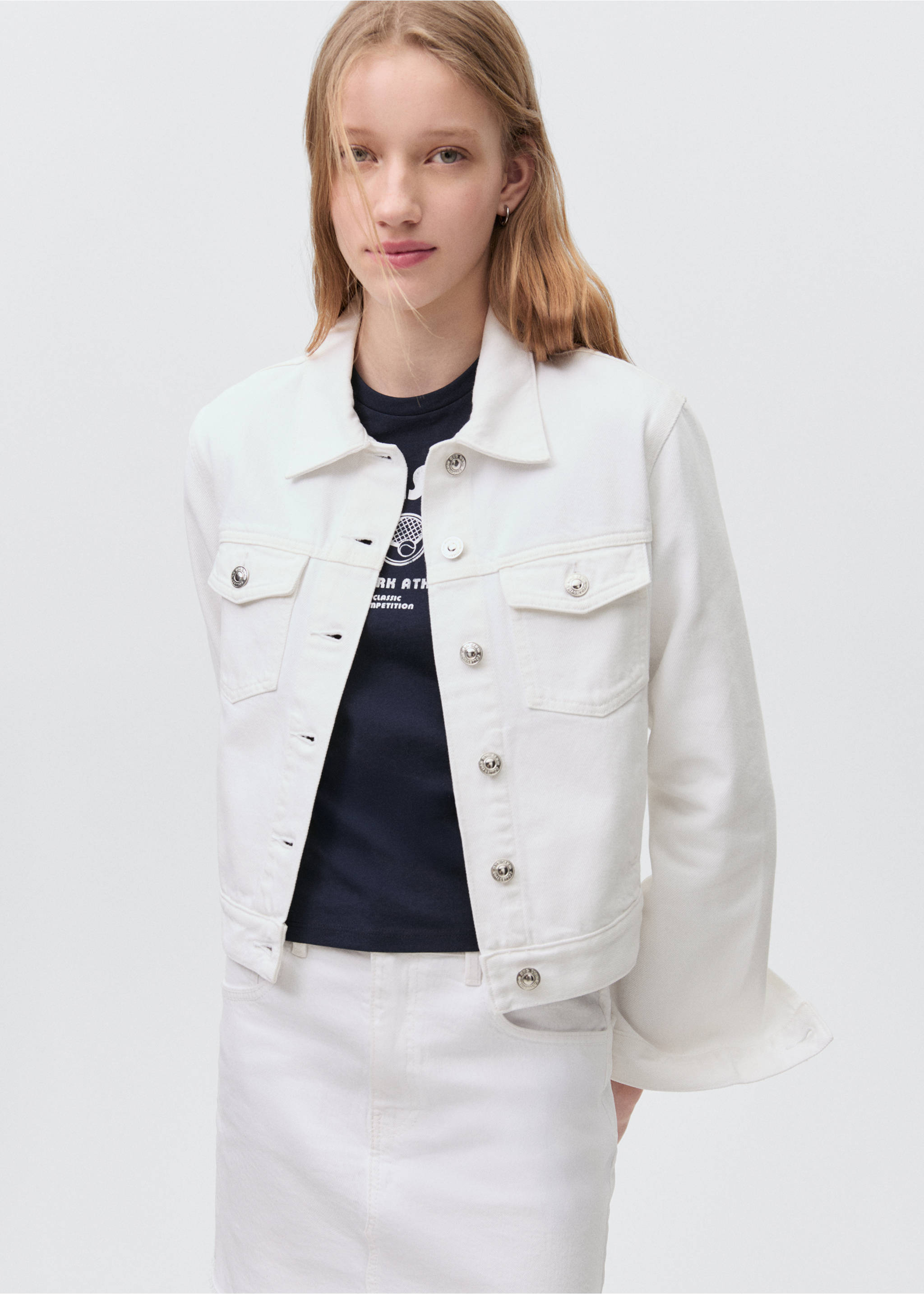 Jeansjacke - Mittlere Ansicht, Cremeweiß. Ref: 87015137-00.