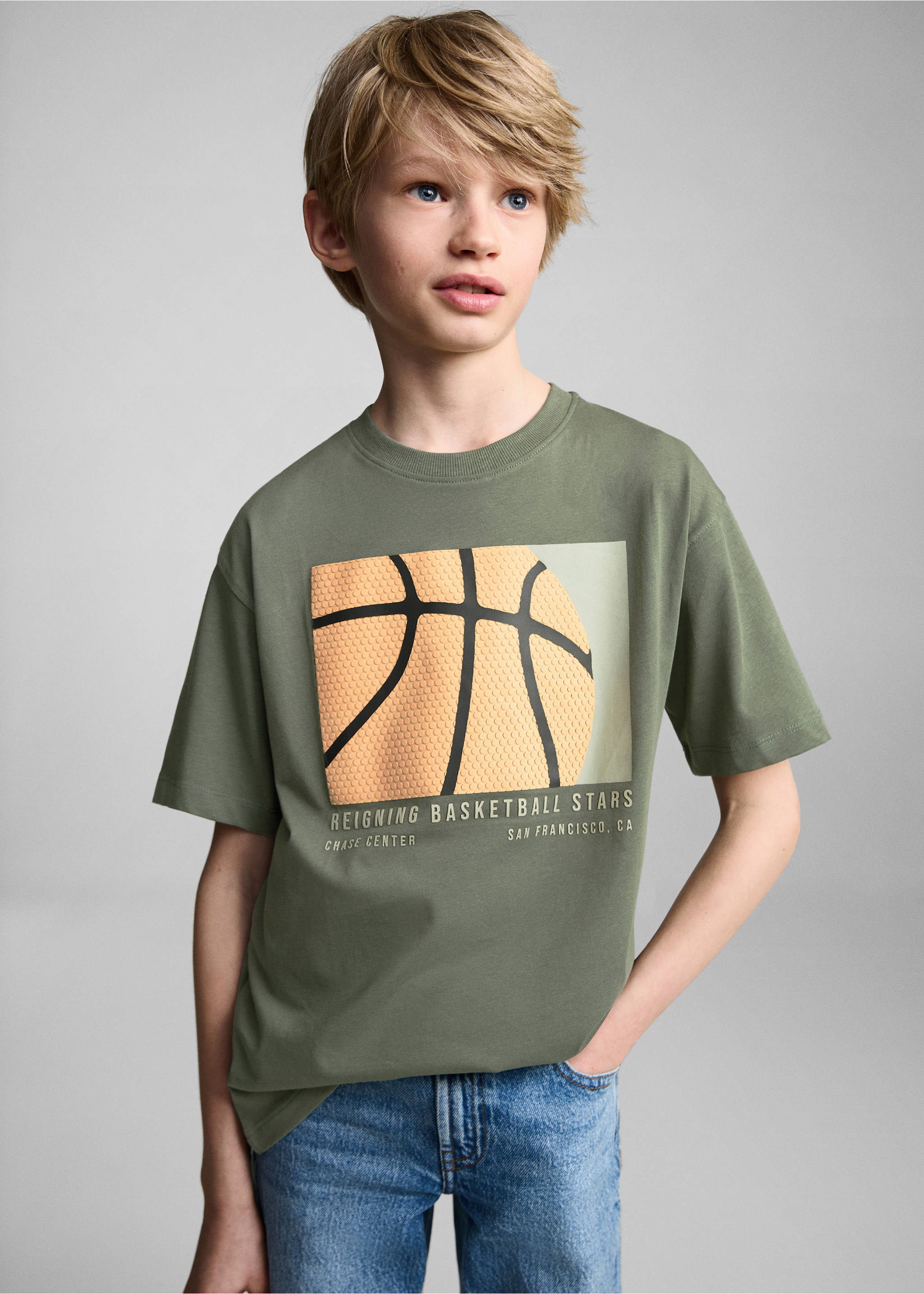 Printed cotton-blend T-shirt - Medium plane, Forest Green. Ref: 87015141-00.