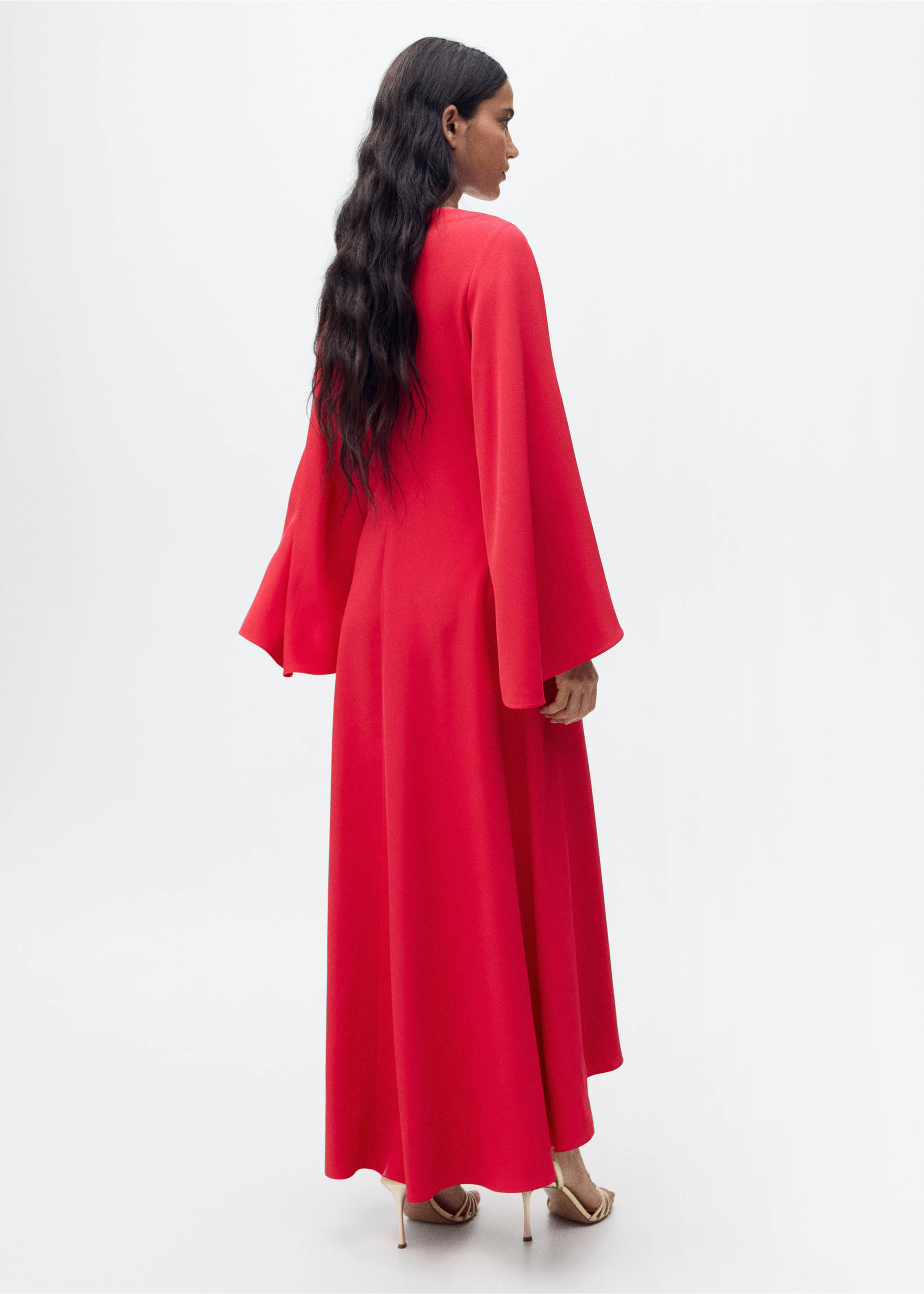 Langes Kleid mit Ballonärmeln - Rückseite des Artikels, Fuchsia. Ref: 87015731-00.