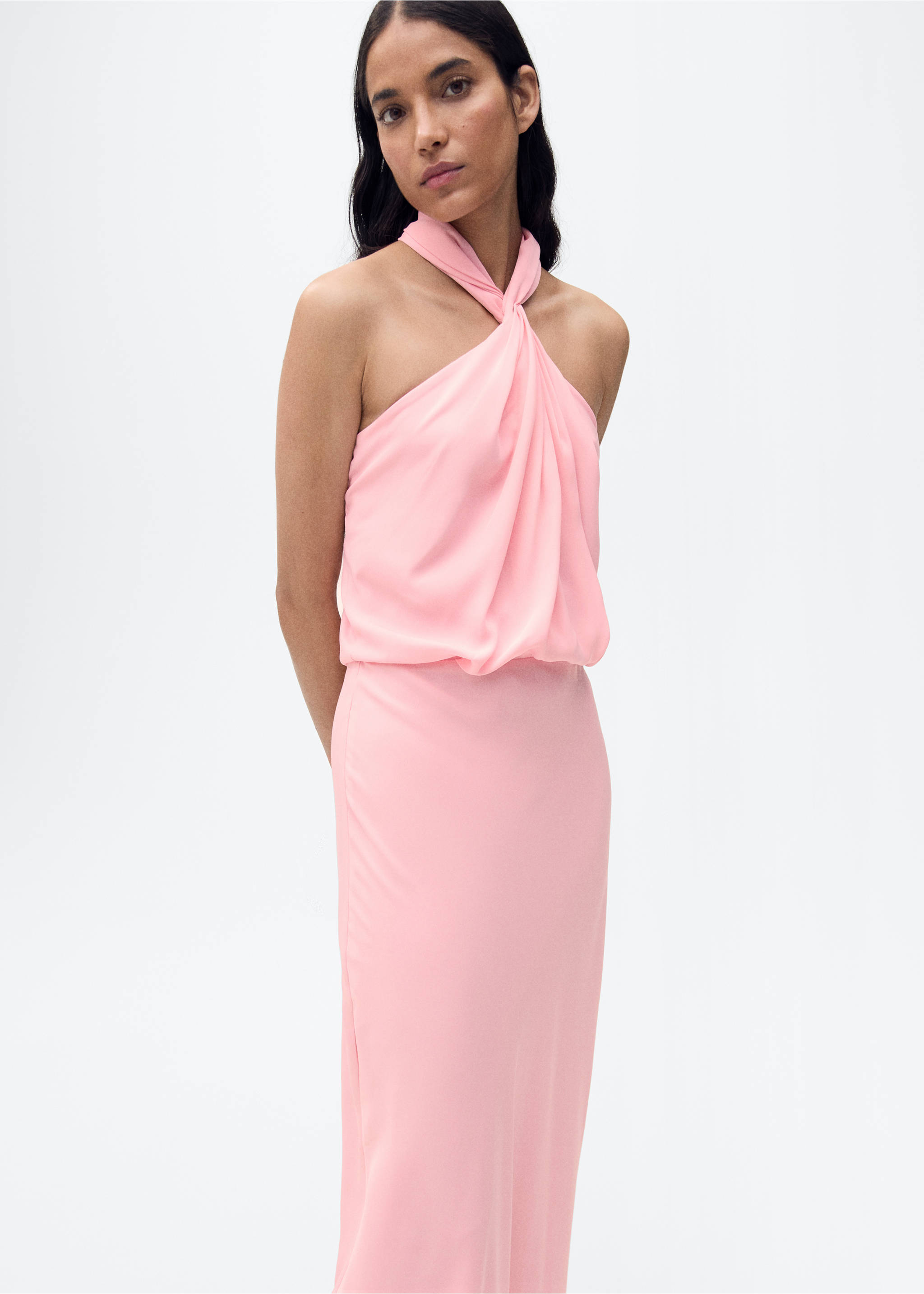 Halter dress with back opening - Medium plane, Pink. Ref: 87015732-00.
