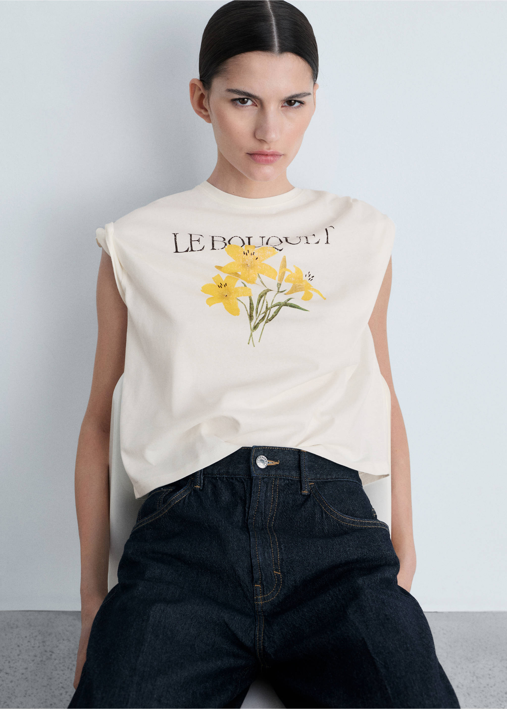 Tricou din bumbac cu mesaj imprimat - Plan mediu, Alb-murdar. Ref: 87015746-00.