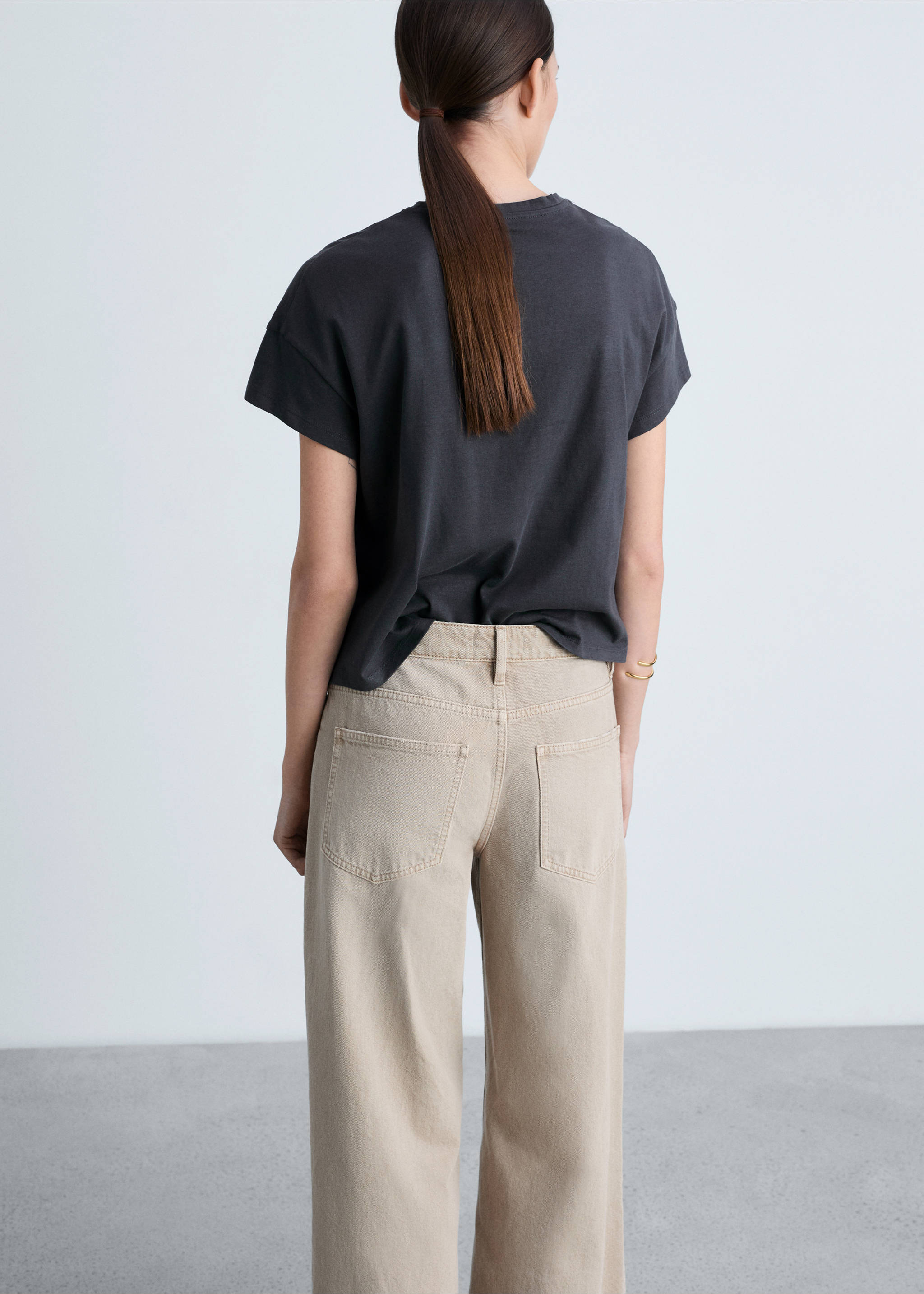 Cotton t-shirt with printed message - Reverse of the article, Charcoal. Ref: 87015746-00.