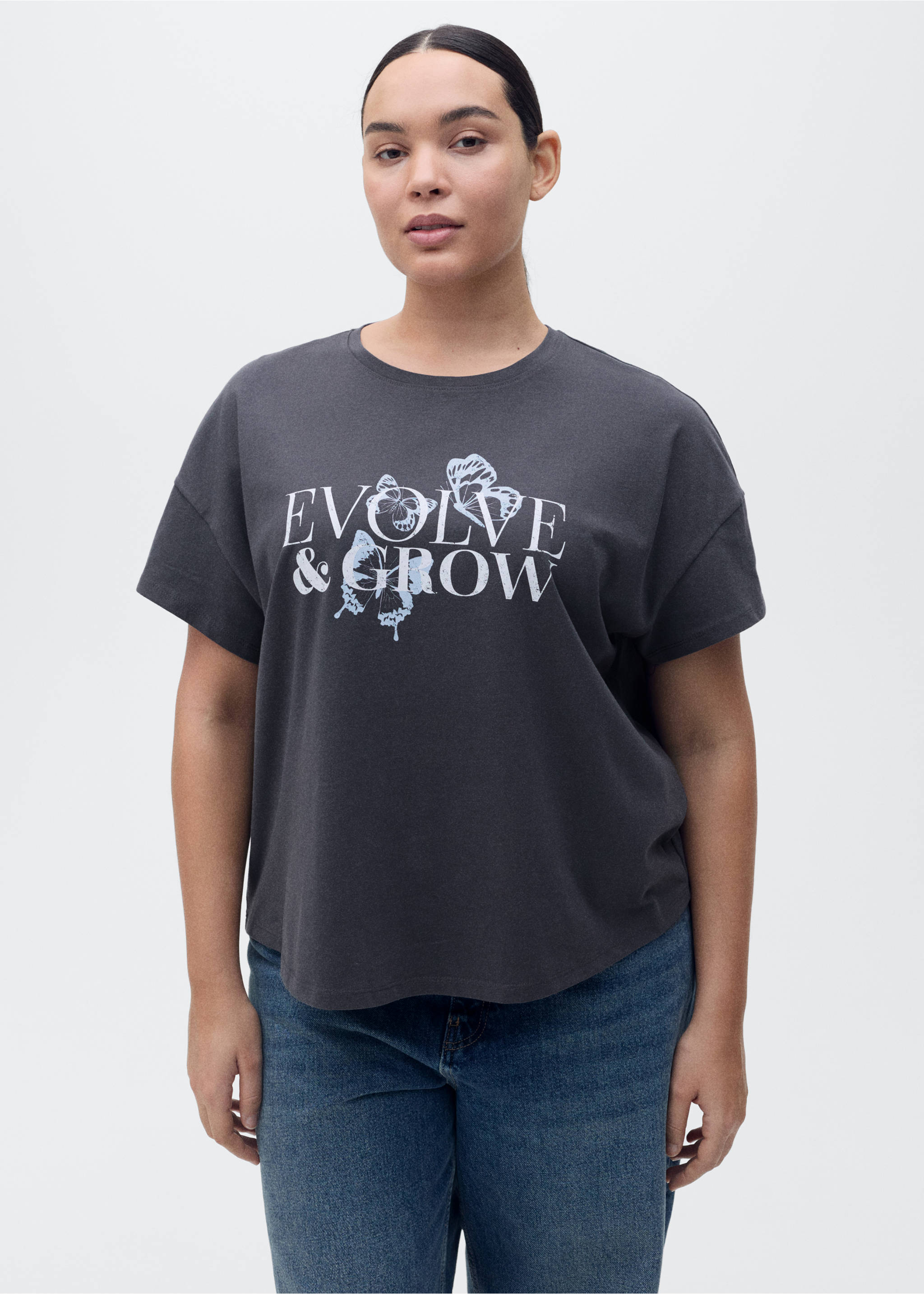 Cotton t-shirt with printed message - Details of the article 5, Charcoal. Ref: 87015746-00.