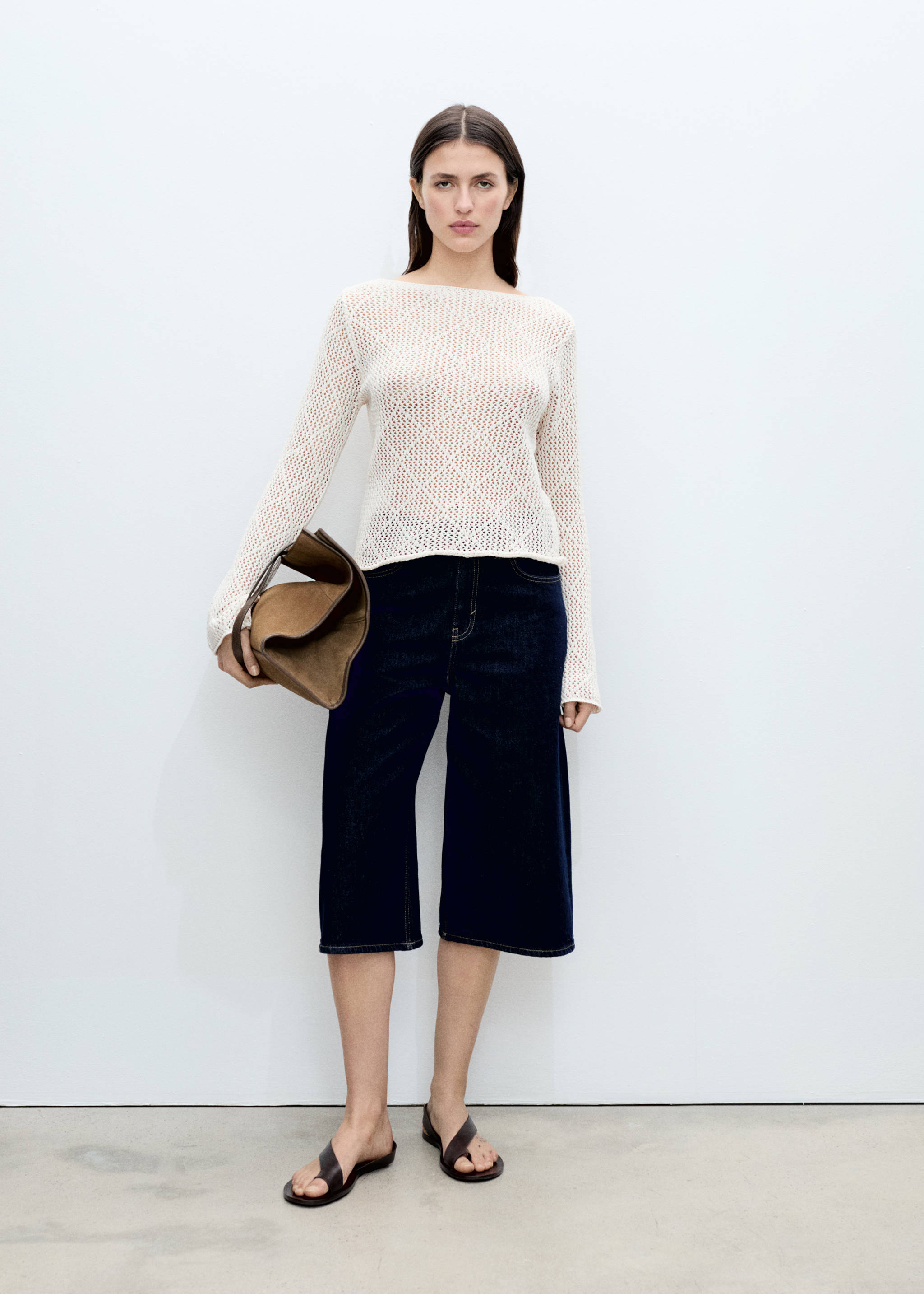 Openwork knitted cotton sweater - General plane