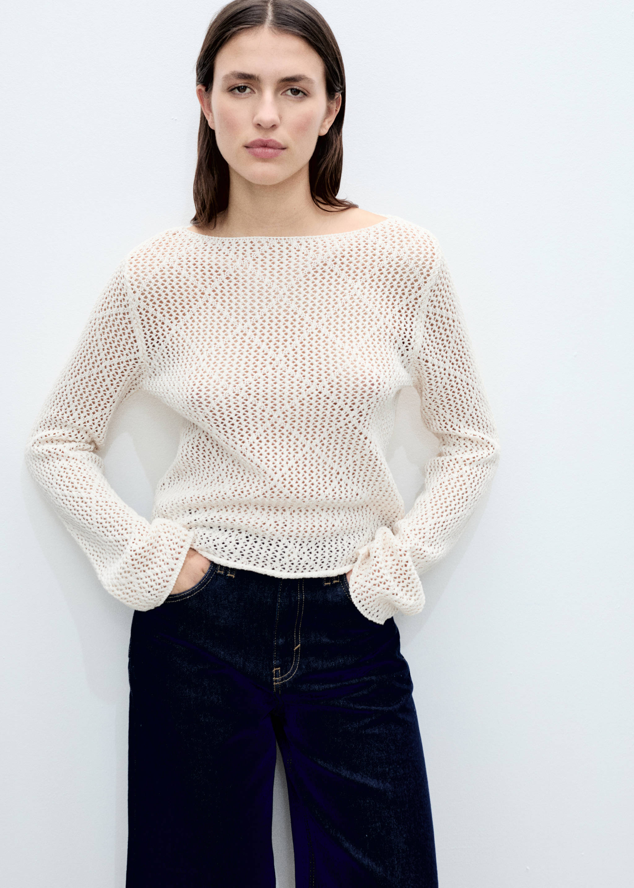 Openwork knitted cotton sweater - Medium plane