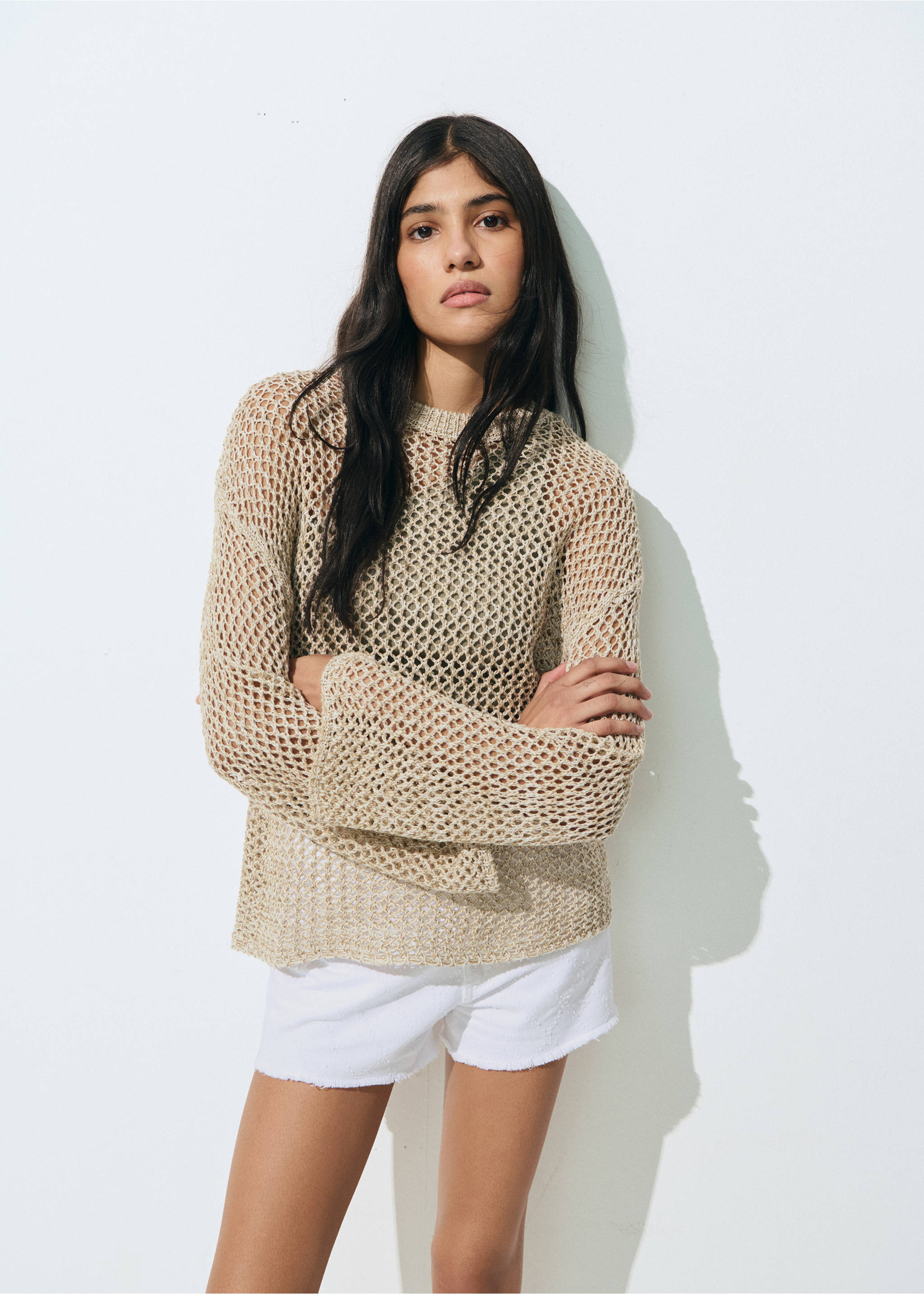 Pull en maille ajourée - Détail de l'article 5, Beige. Ref: 87015757-00.