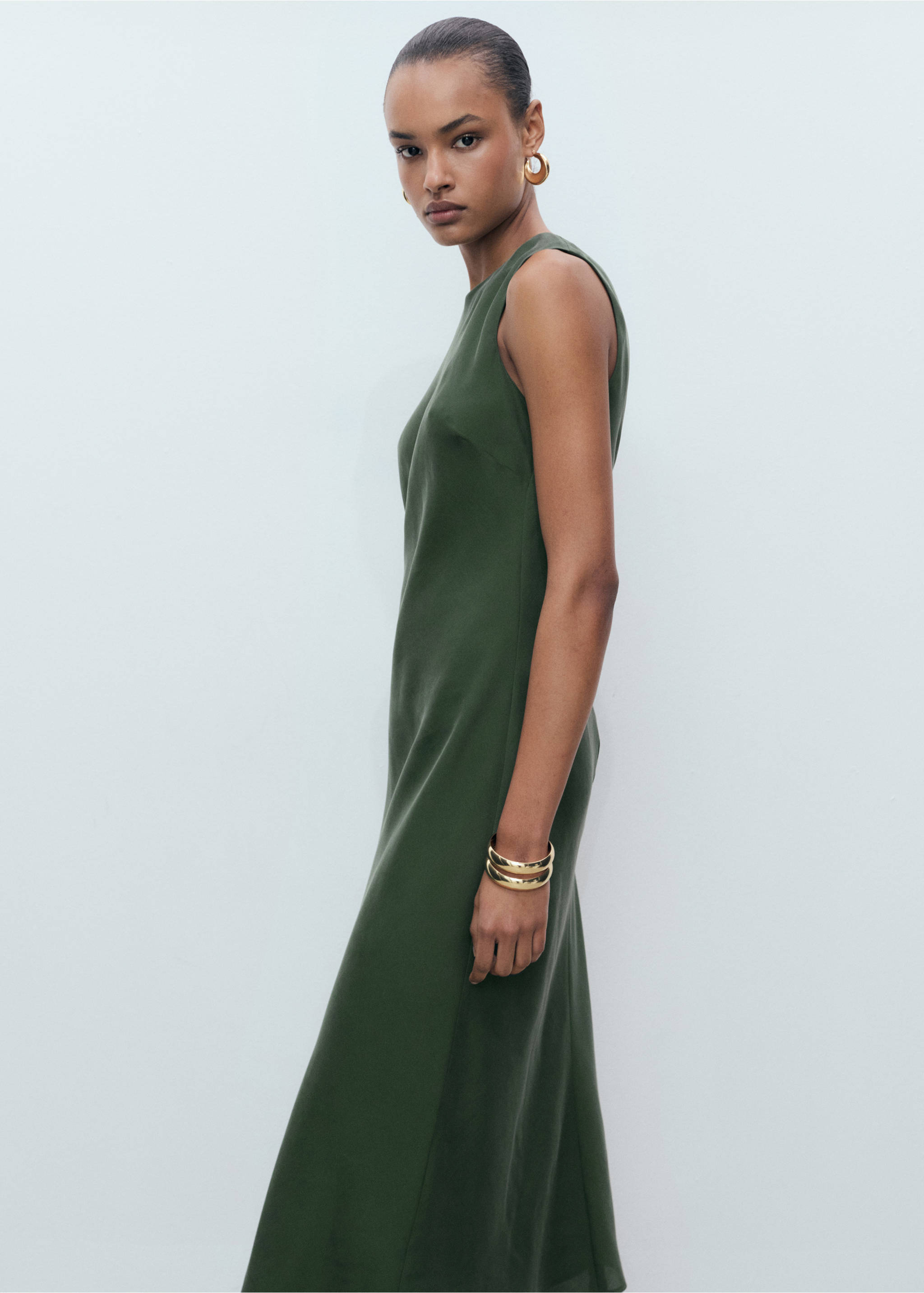 Shift midi dress - Medium plane, Green. Ref: 87015758-00.