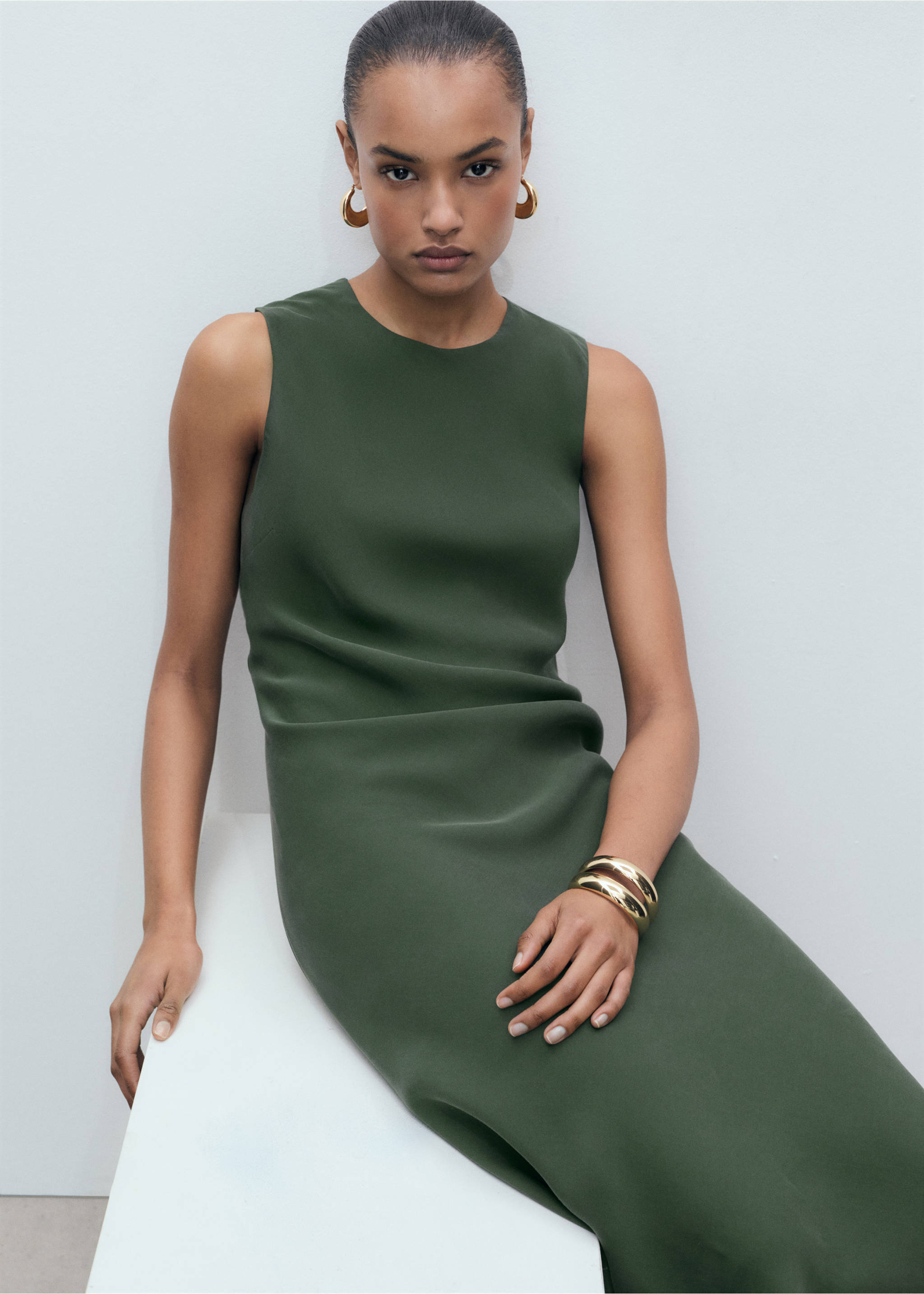 Shift midi dress - Details of the article 3, Green. Ref: 87015758-00.