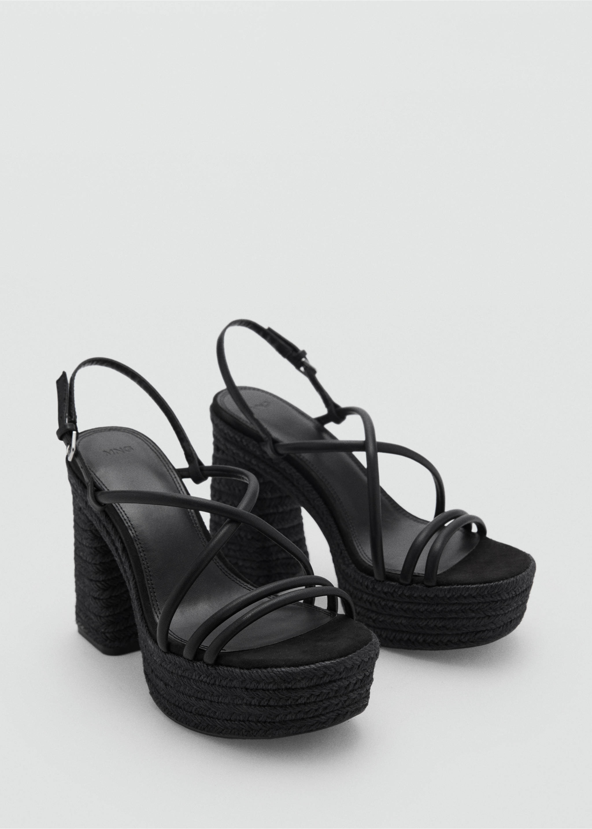 Heeled esparto sandal with straps - Medium plane, Black. Ref: 87015762-00.