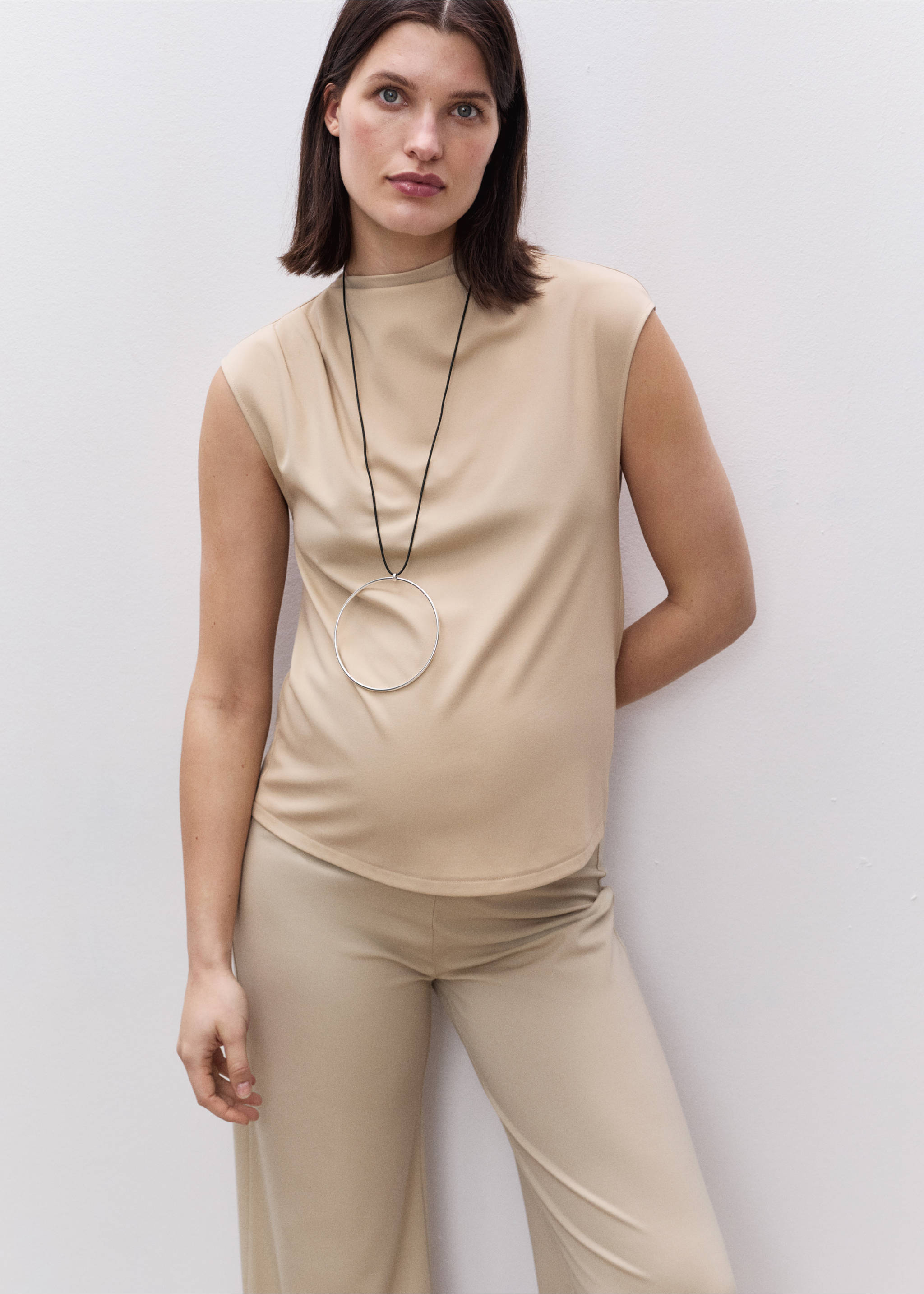 Maternity top with draped neck - Medium plane, Sand. Ref: 87015763-00.
