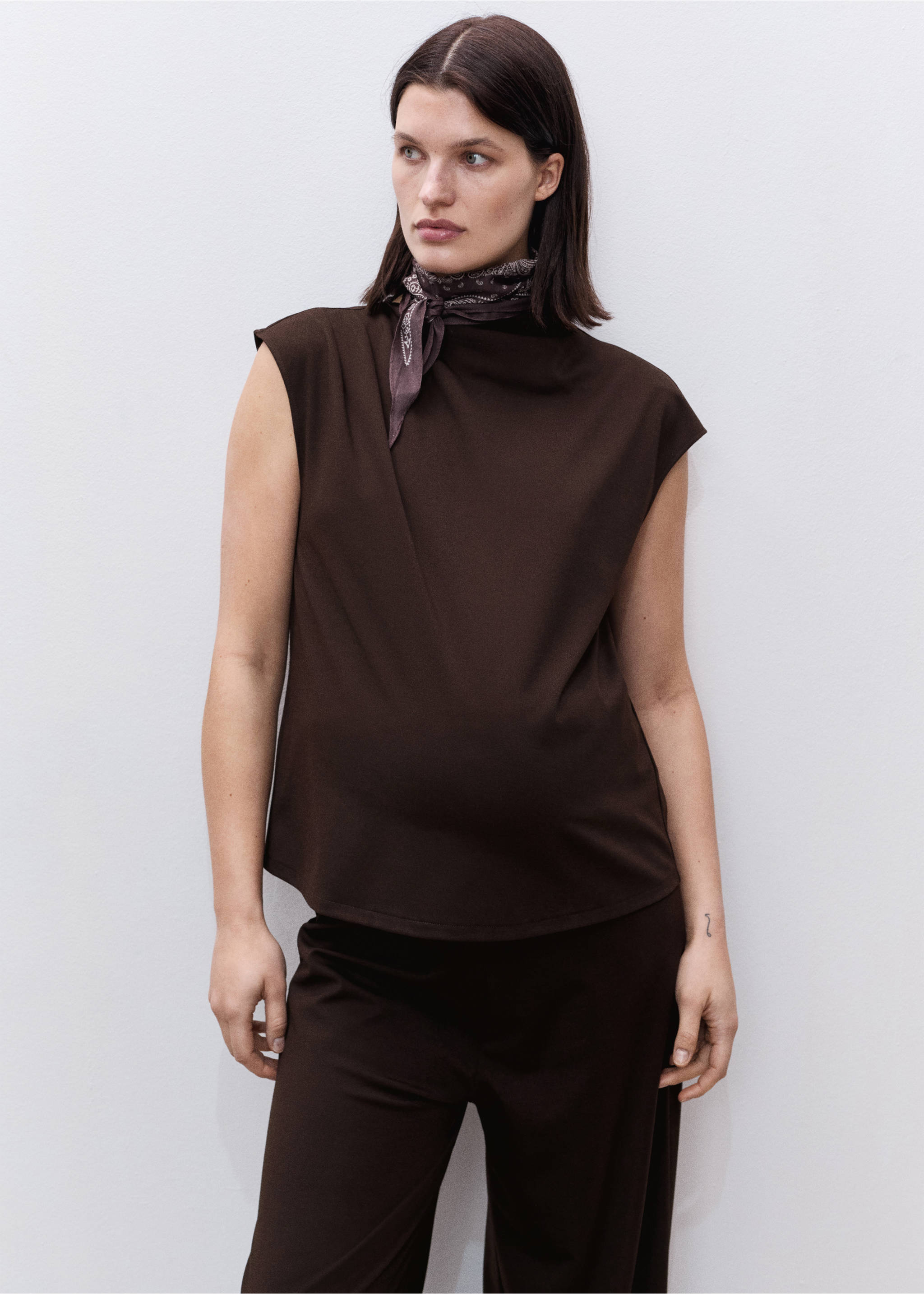 Maternity top with draped neck - Medium plane, Chocolate. Ref: 87015763-00.
