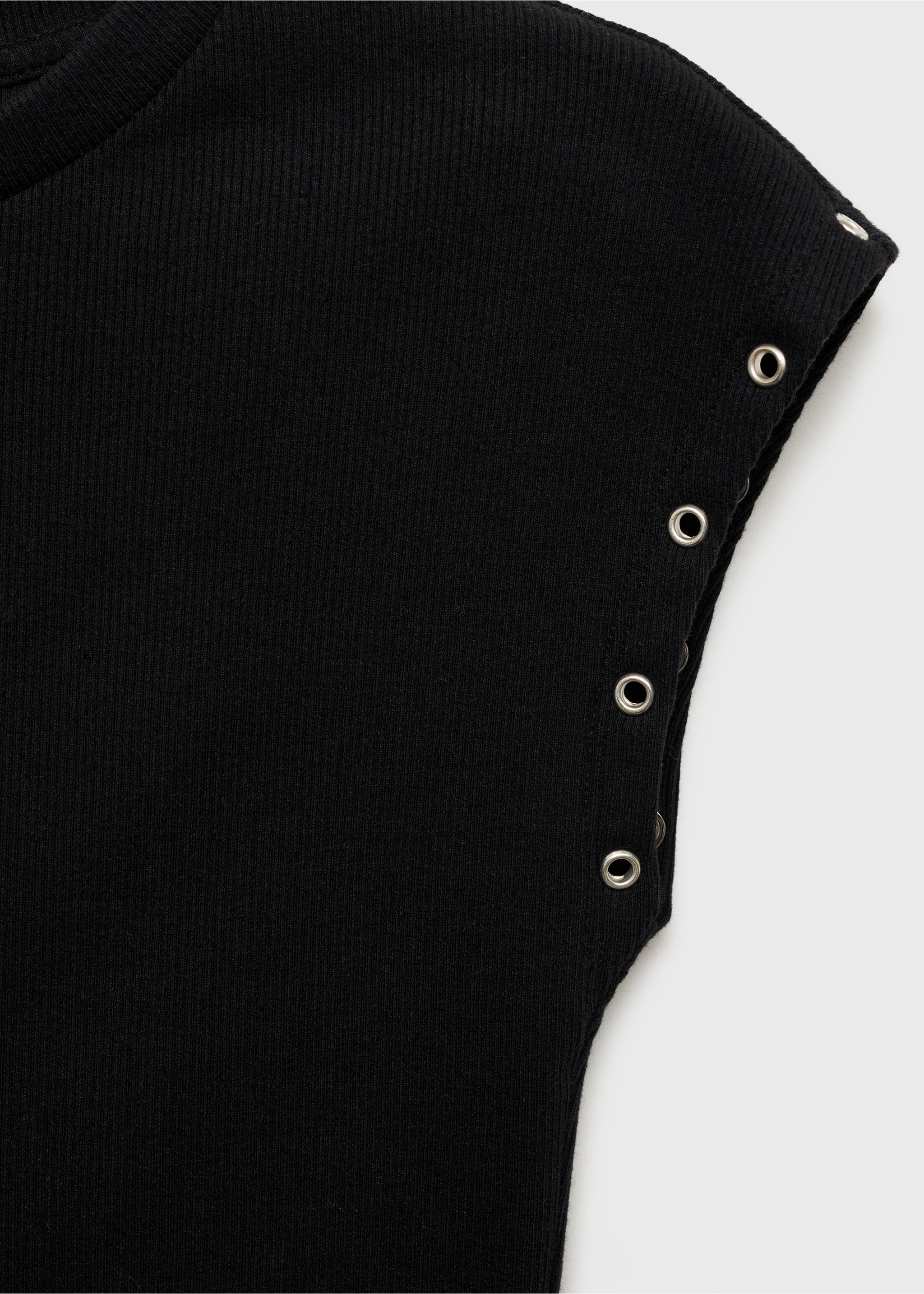 Geribd T-shirt met die-cut biesje - Detail van het artikel 0, Zwart. Ref: 87015766-00.