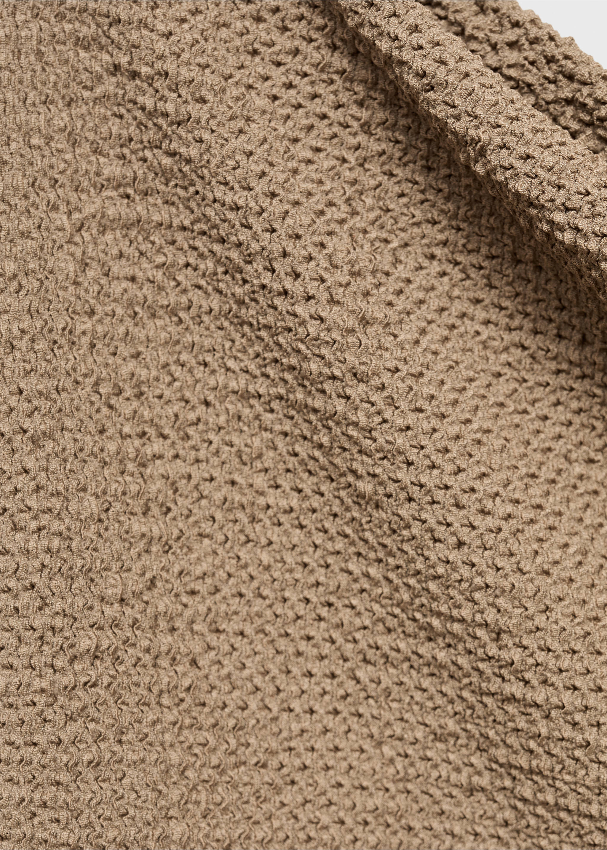 Textured asymmetrical neck t-shirt - Details of the article 8, Olive Green. Ref: 87015767-00.