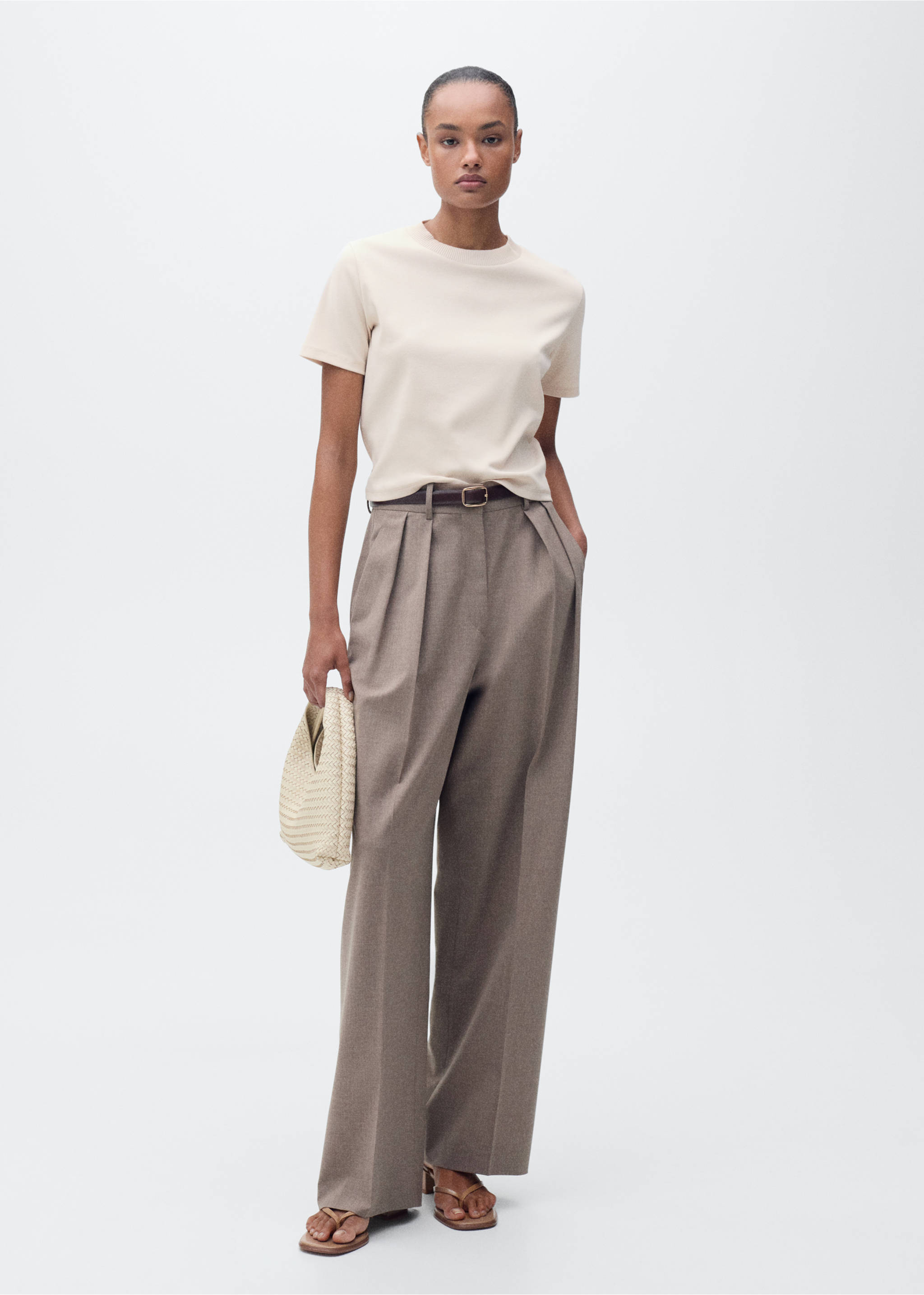 Short-sleeved cotton-blend t-shirt - General plane, Beige. Ref: 87015769-00.