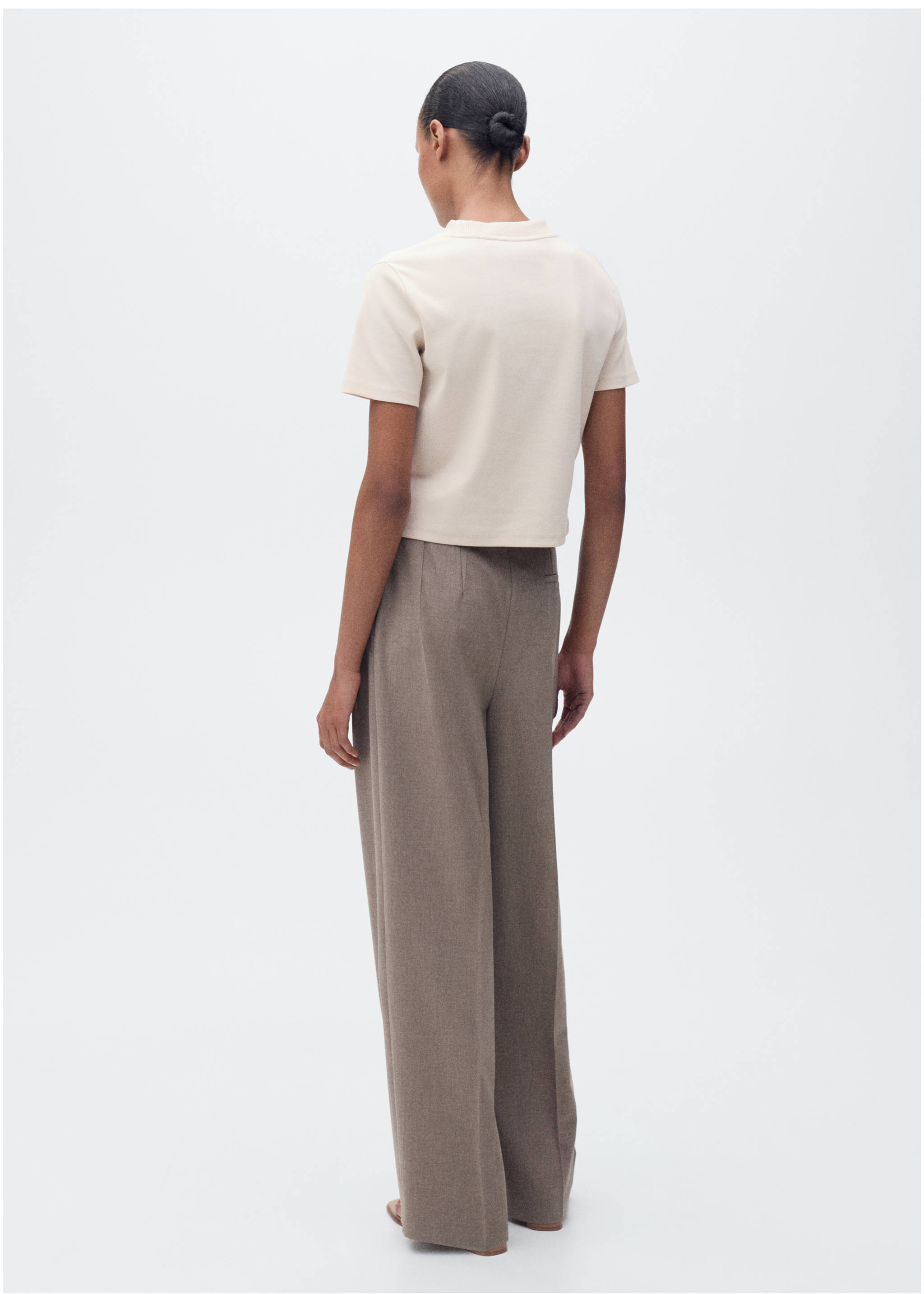 Short-sleeved cotton-blend t-shirt - Reverse of the article, Beige. Ref: 87015769-00.
