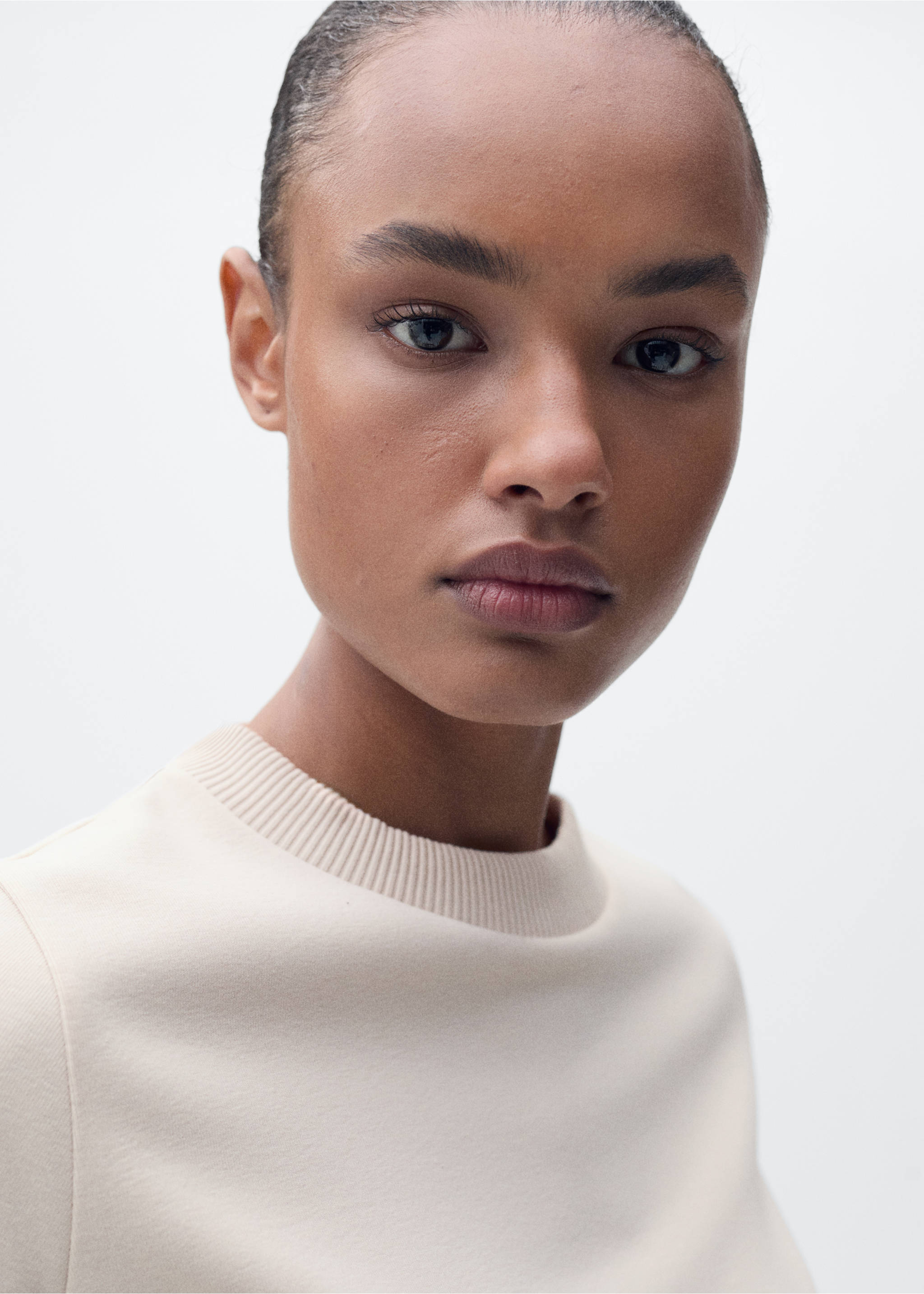Short-sleeved cotton-blend t-shirt - Details of the article 1, Beige. Ref: 87015769-00.