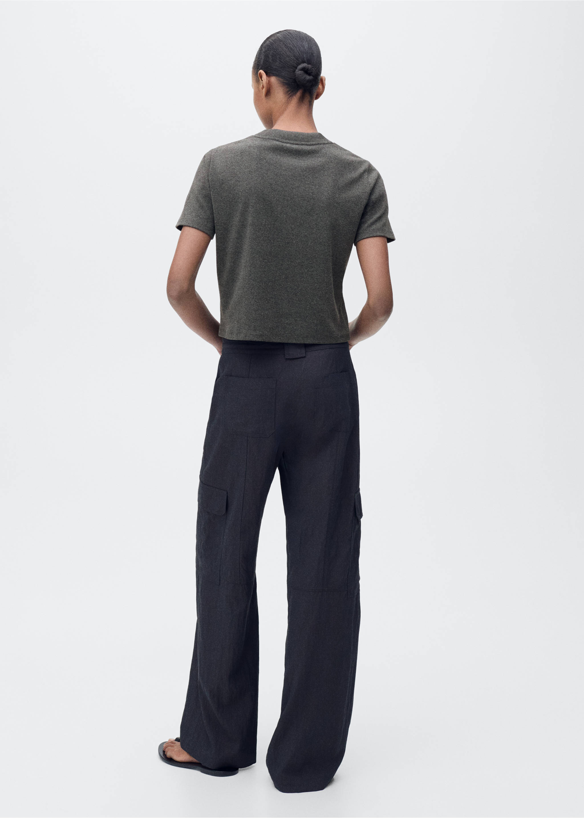 T-shirt en mélange de coton manches courtes - Verso de l’article, Gris chiné foncé. Ref: 87015769-00.