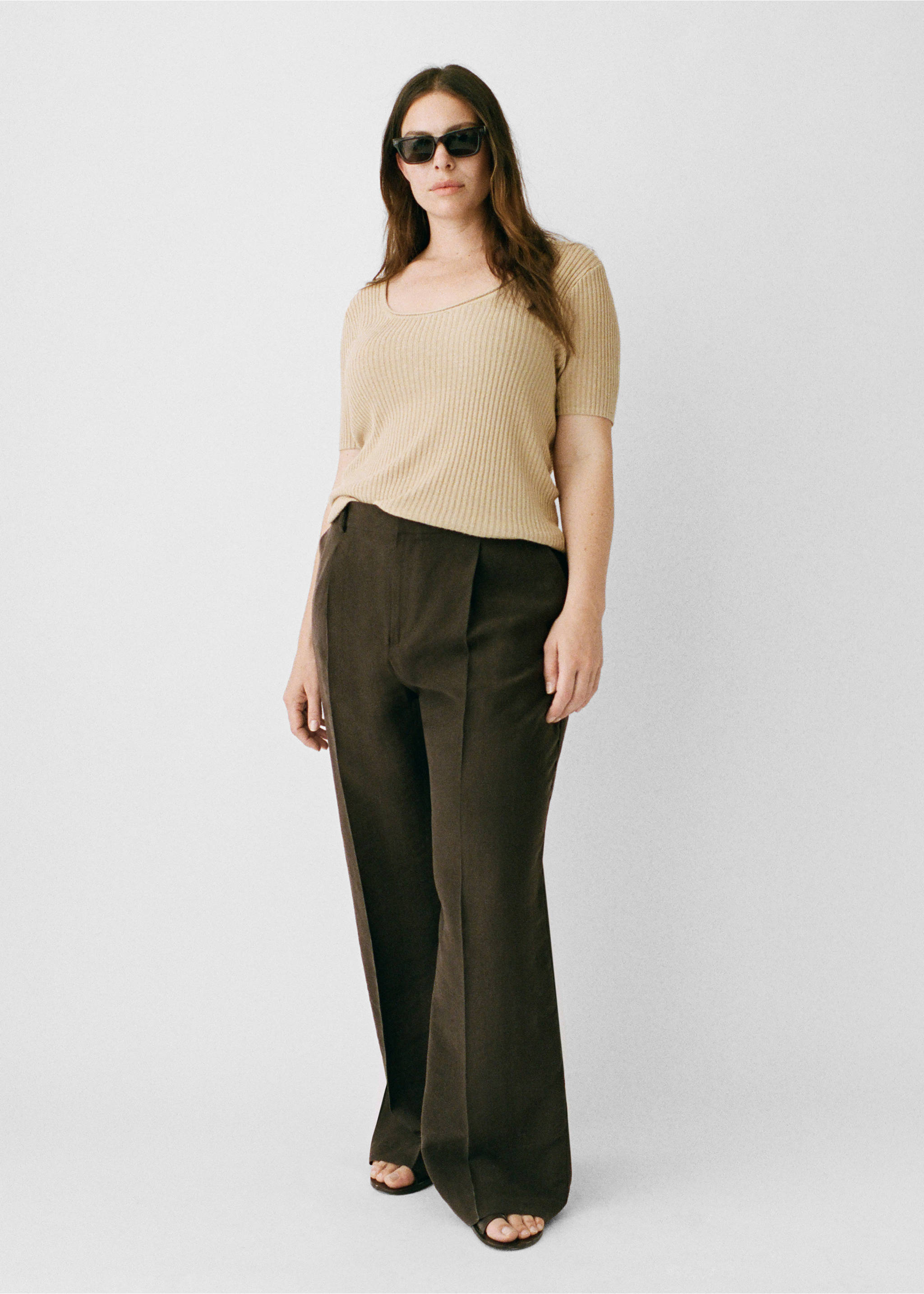 Straight lyocell suit trousers - Details of the article 7, Brown. Ref: 87015770-00.